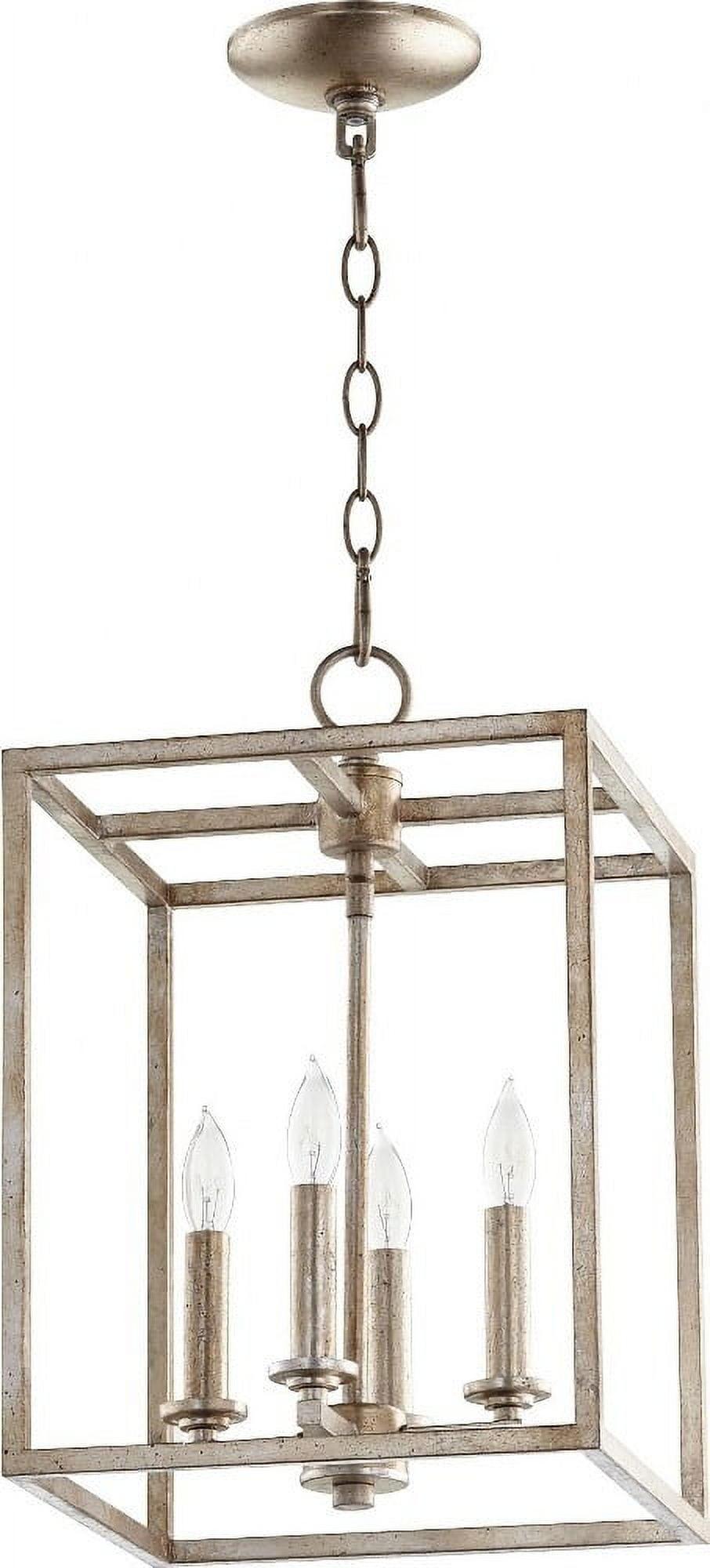 Aged Silver Leaf 4-Light Cuboid Chandelier