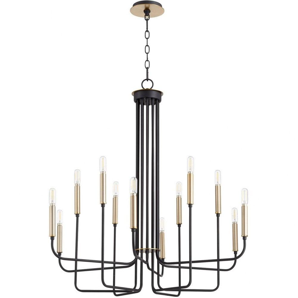 Noir & Aged Brass Transitional 12-Light Chandelier