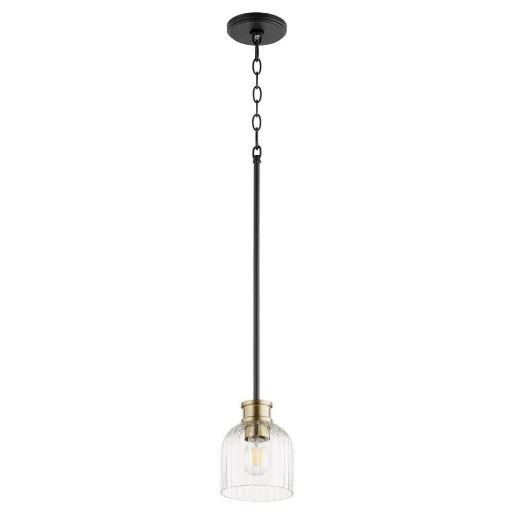 Monarch Aged Brass & Black 7.25" Pendant with Clear Glass Shade