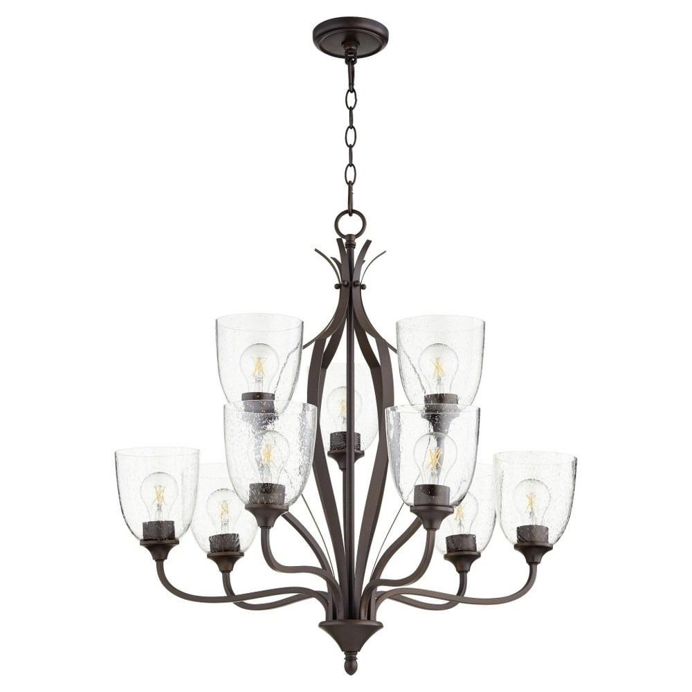 Jardin Oiled Bronze 9-Light Chandelier with Clear Seeded Glass