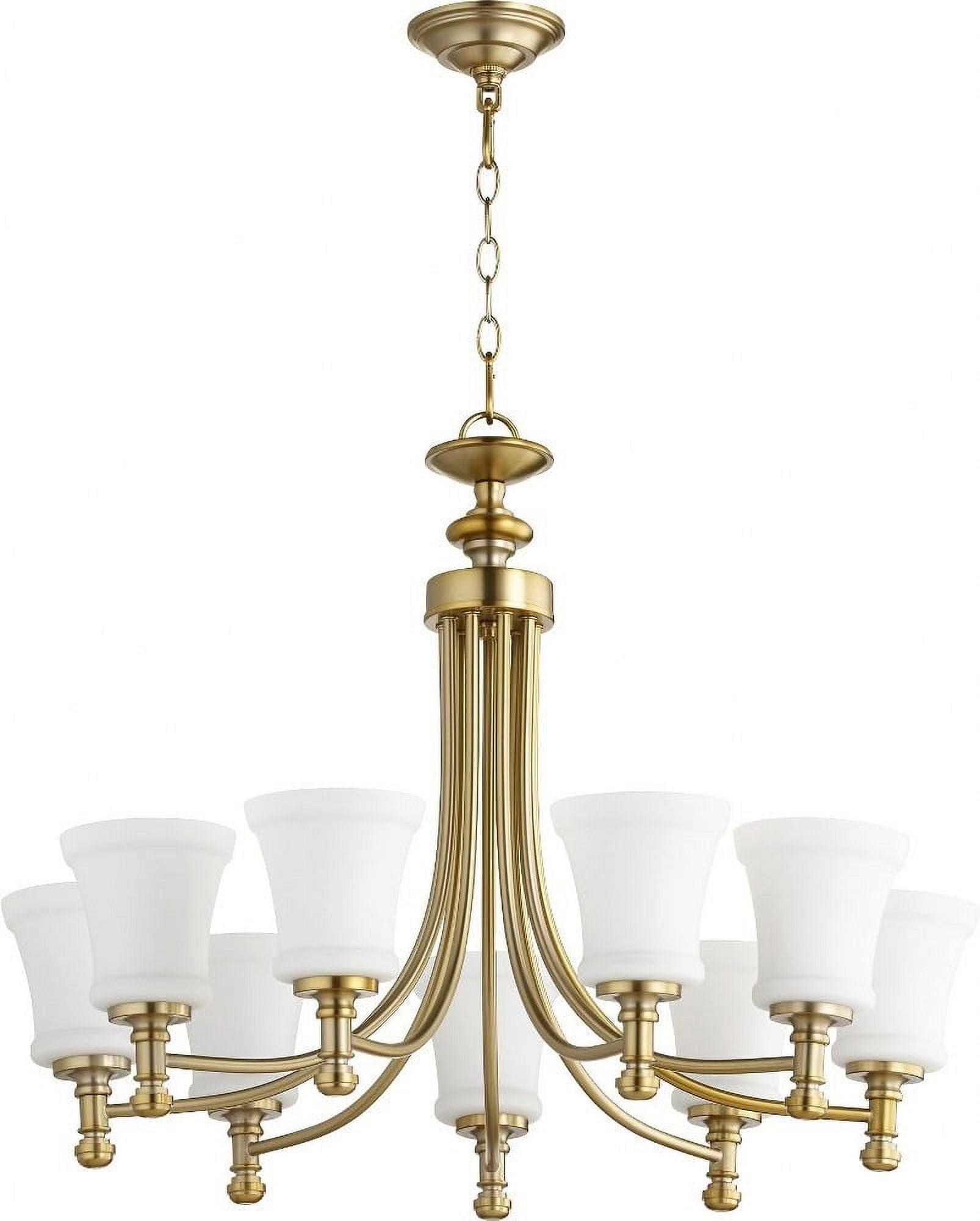 Rossington Traditional 9-Light Chandelier in Aged Brass with Satin Opal Glass