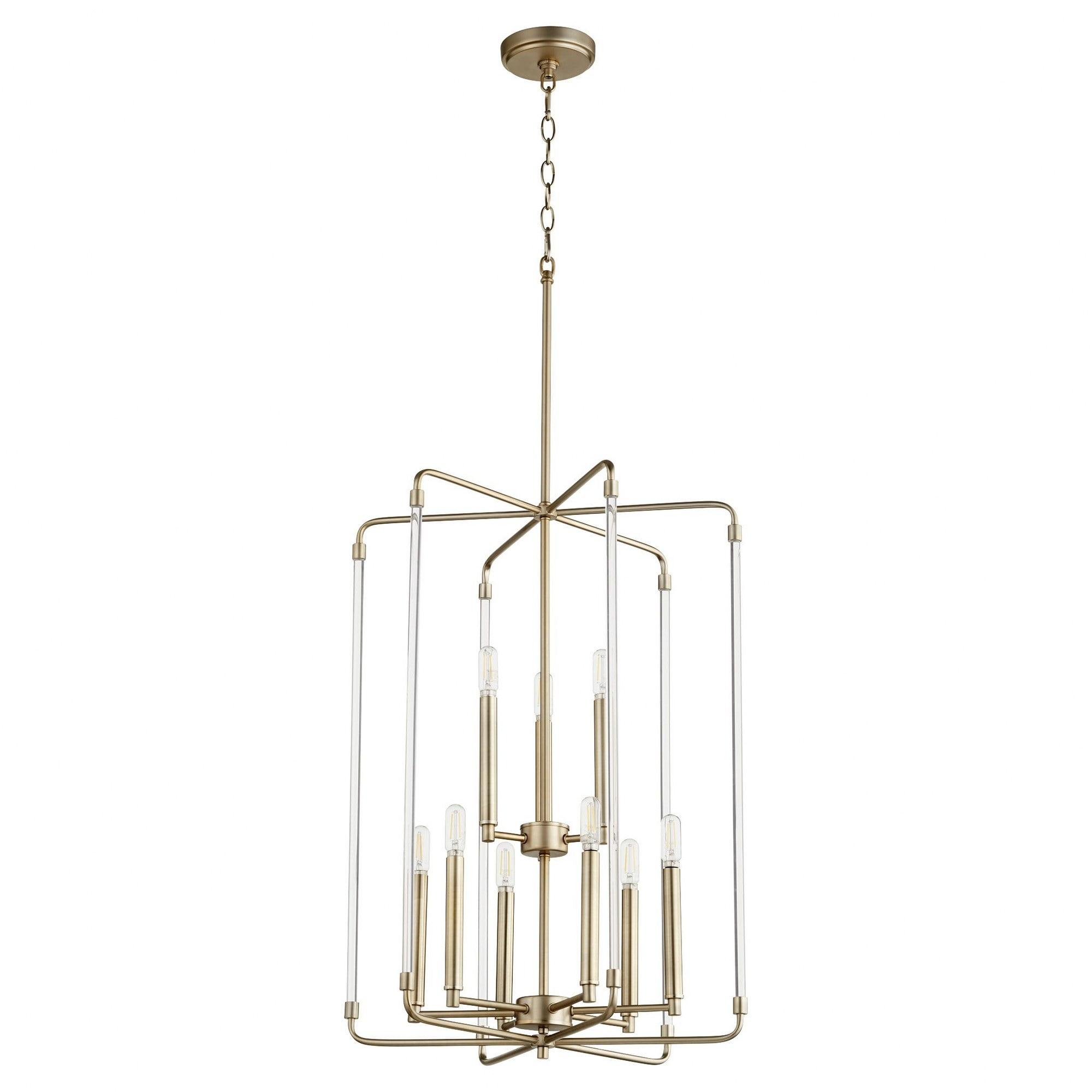 Quorum Lighting Optic 9-Light 2-Tier Entry Pendant, Aged Brass, 20W x 28H