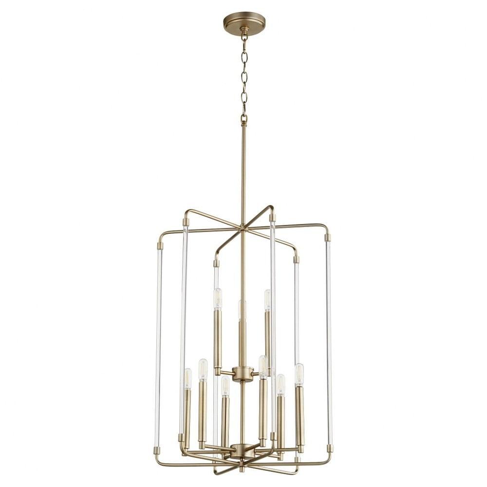 Aged Brass 9-Light 2-Tier Entry Pendant Chandelier