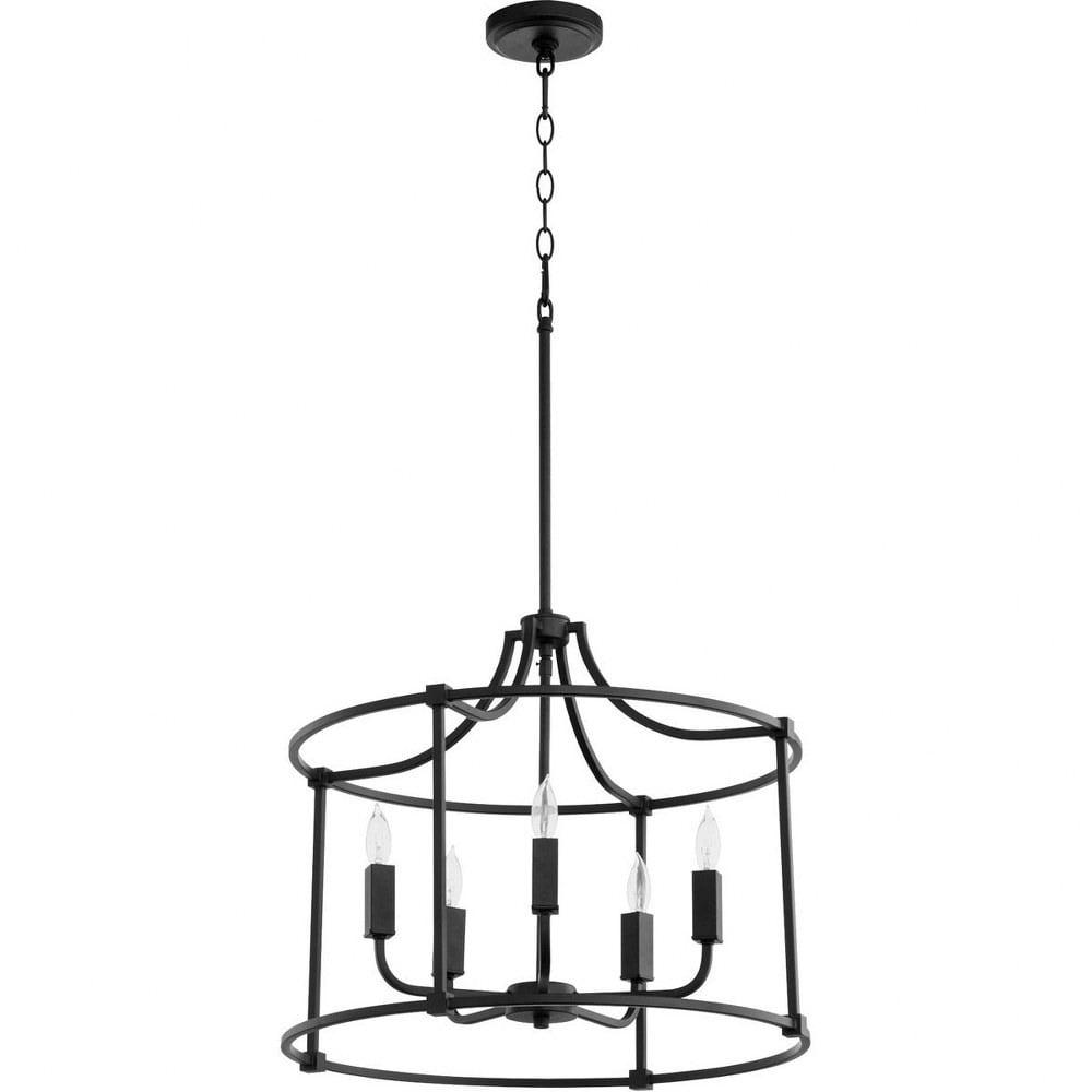 Olympus Noir 5-Light Drum Pendant in Sleek Black with Satin Nickel Accents