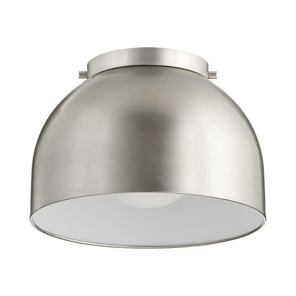 Satin Nickel 11.25'' Wide Indoor/Outdoor Flush Mount Light with Matte White Glass