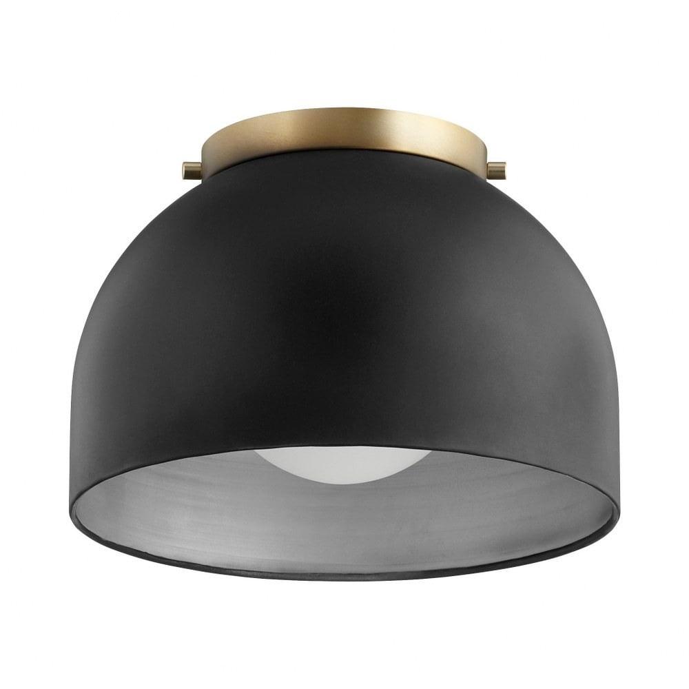 Matte White Glass Bowl Flush Mount Ceiling Light in Black