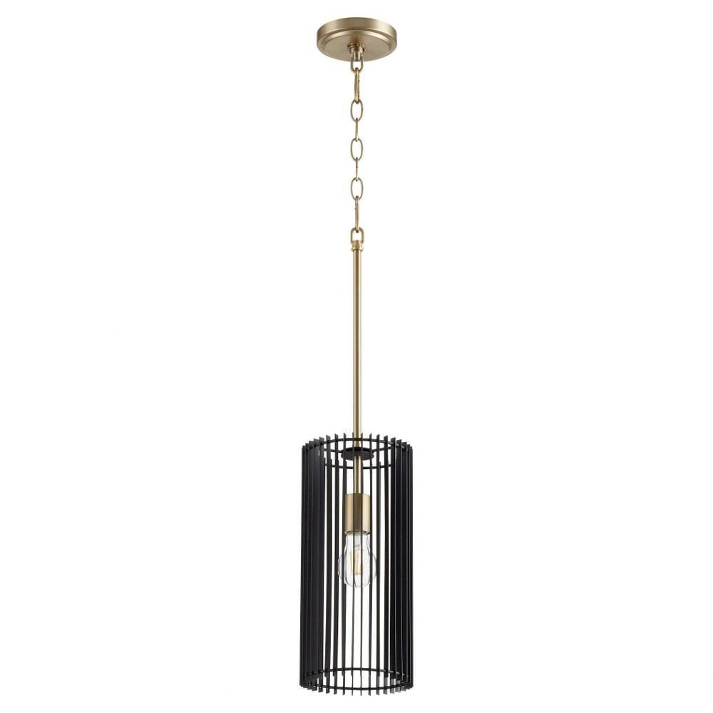 Aged Brass and Black Drum Pendant Light