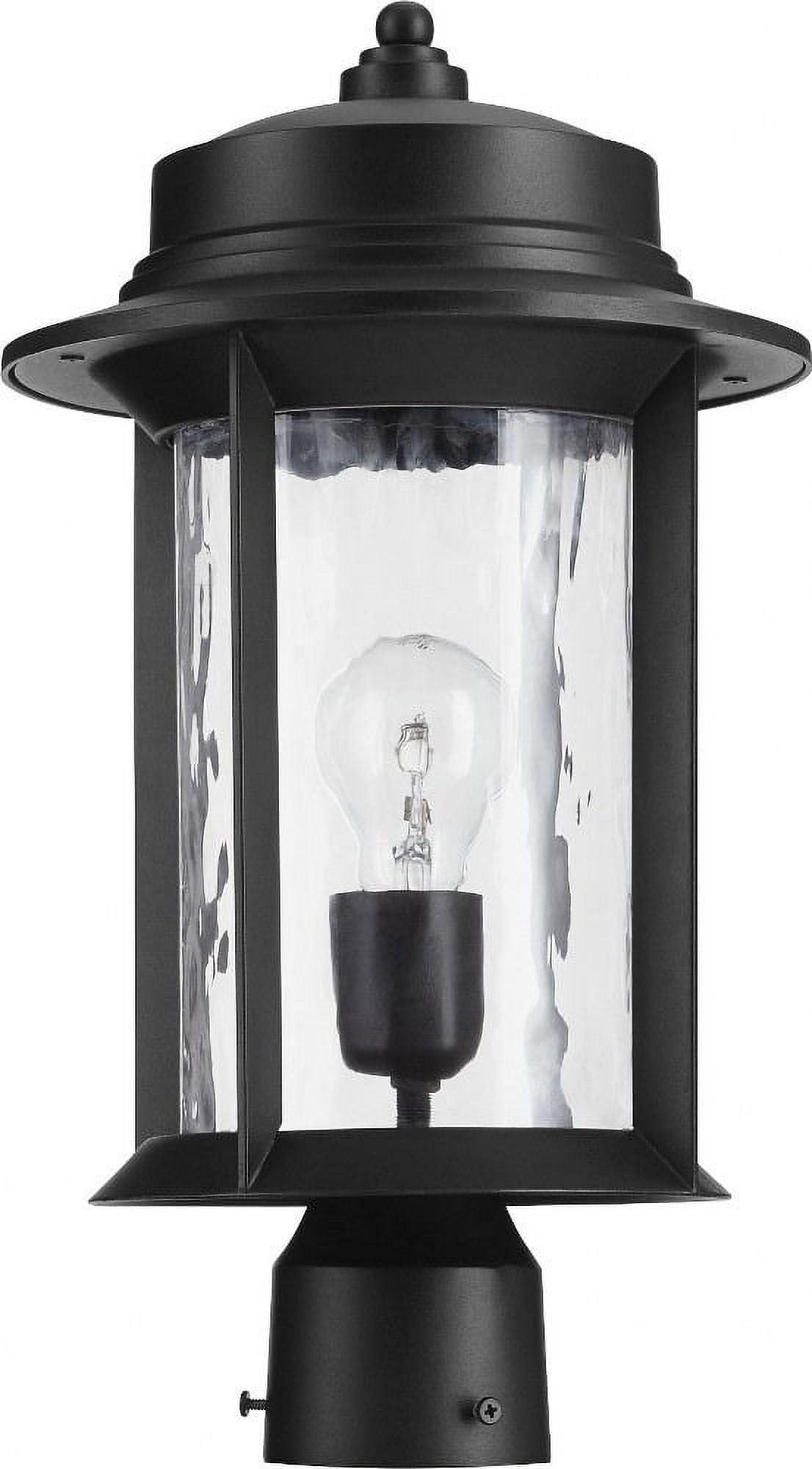 Noir Aluminum Outdoor Post Lantern with Clear Hammered Glass Shade