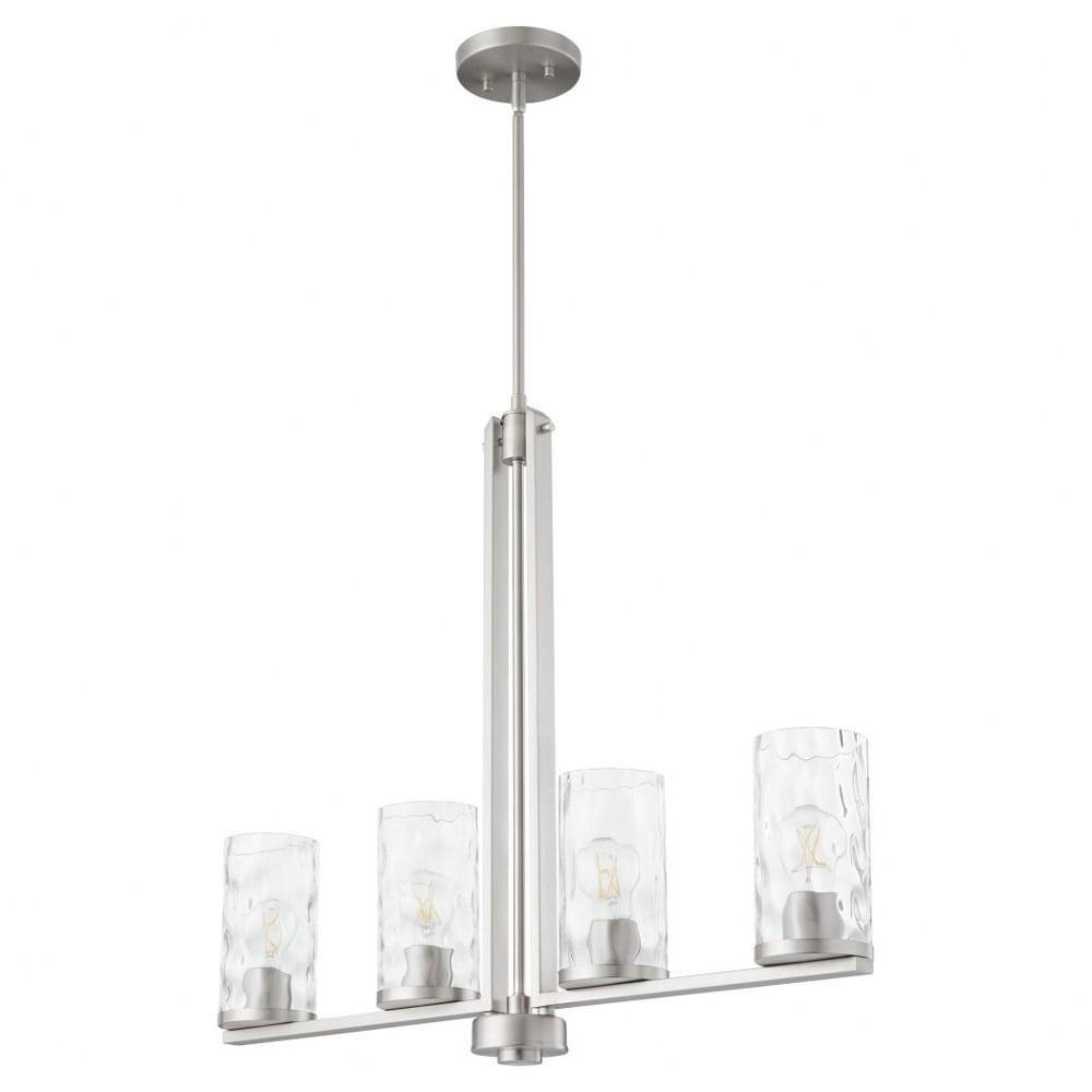 Satin Nickel 4-Light Linear Chandelier with Clear Hammered Glass Shades