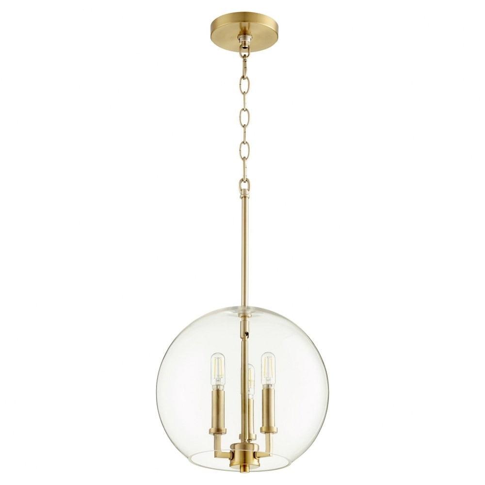 Aged Brass 3-Light Globe Pendant with Clear Glass