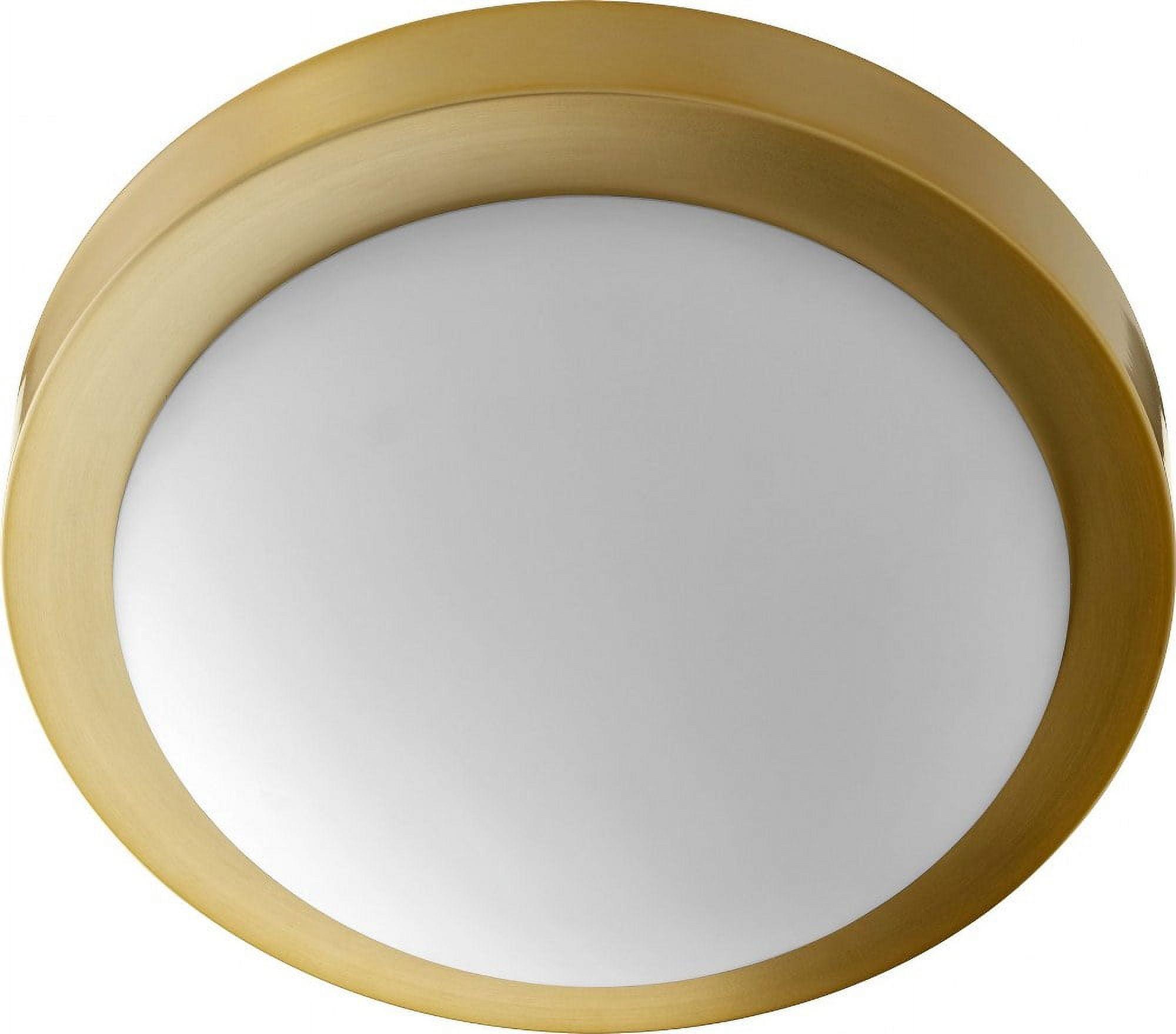 Aged Brass and Satin Opal Glass 2-Light Ceiling Flush Mount