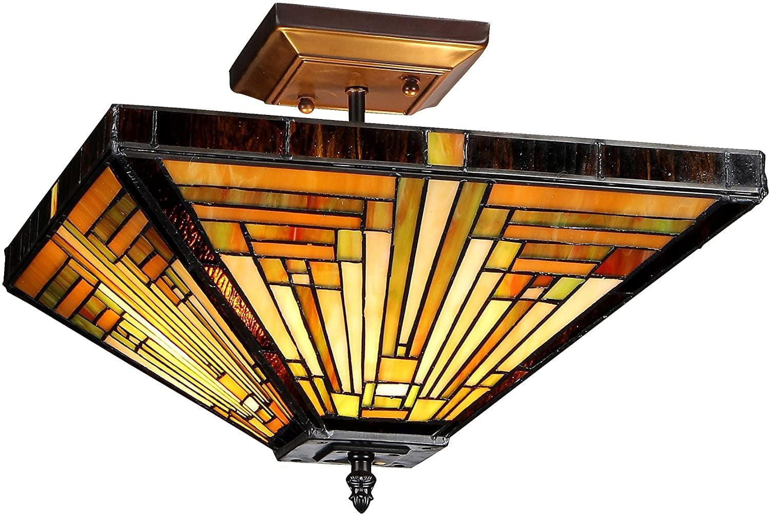 Chloe Lighting Innes Tiffany-Style 2 Light Mission Semi-Flush Ceiling Fixture 14" Shade