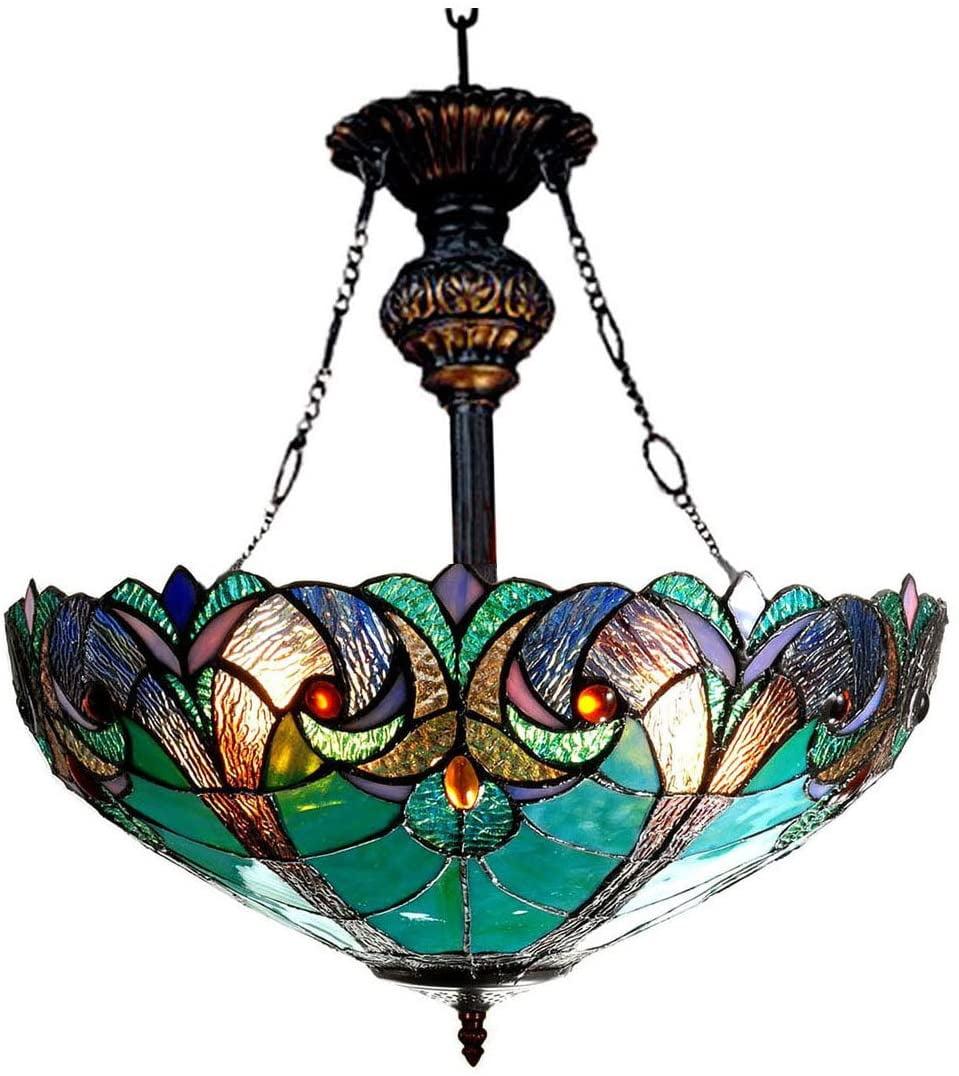 LIAISON Tiffany-style 2 Light Victorian Inverted Ceiling Pendant 18" Shade