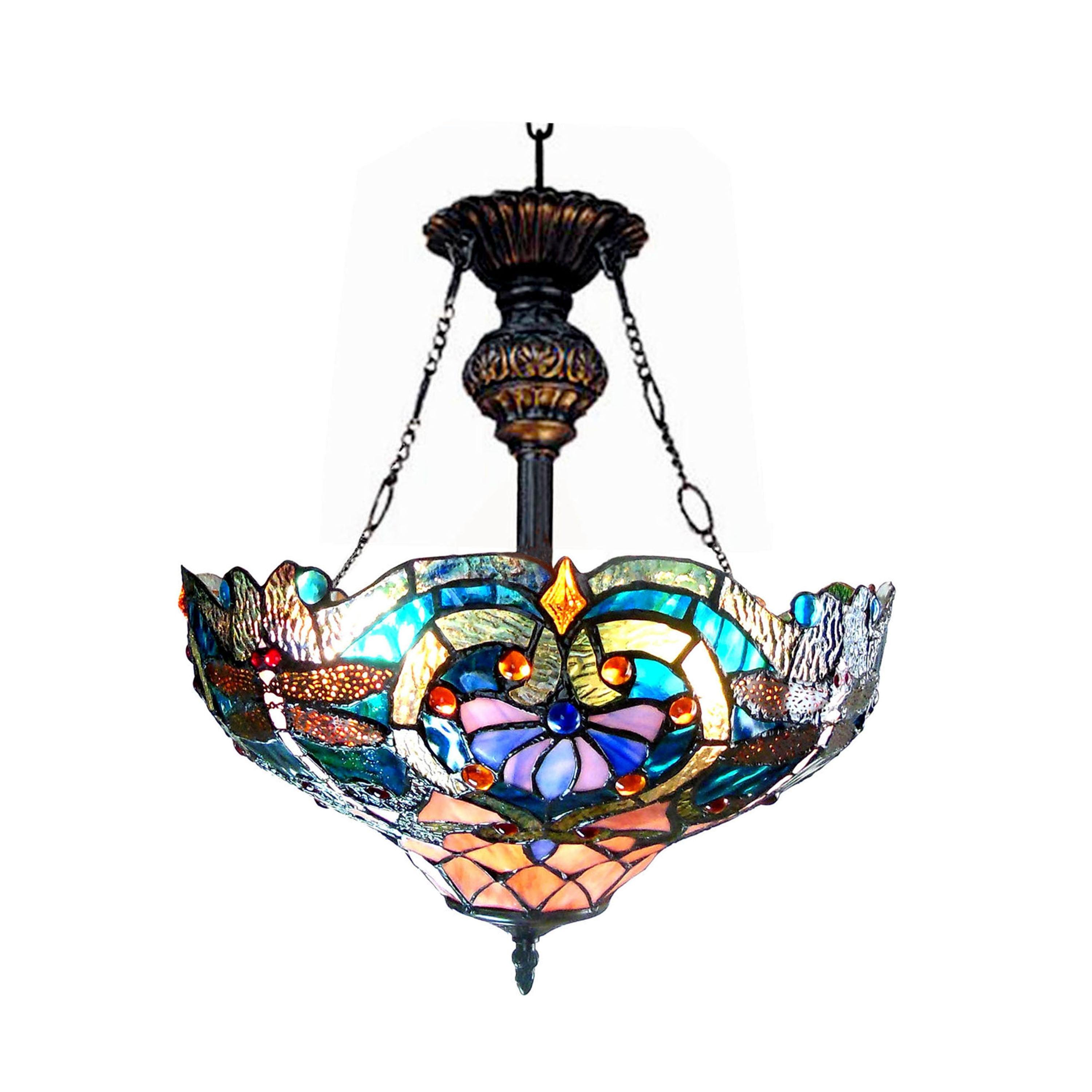 120 Watt Tiffany Style Glass Pendant Fixture, Multicolor