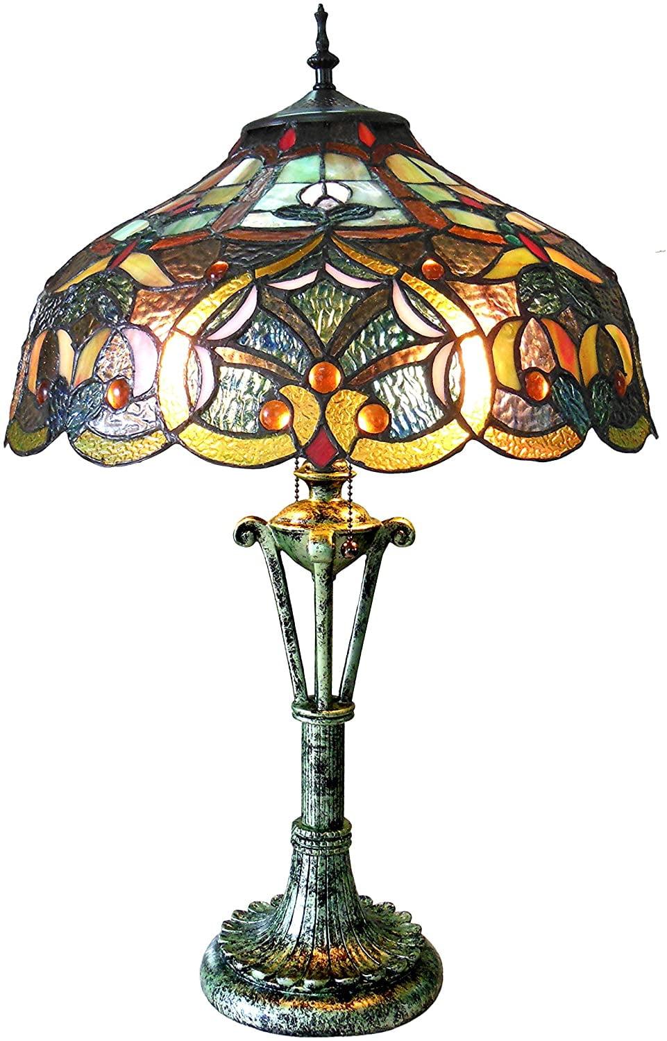 Alessandra Victorian Bronze 17" Stained Glass Table Lamp