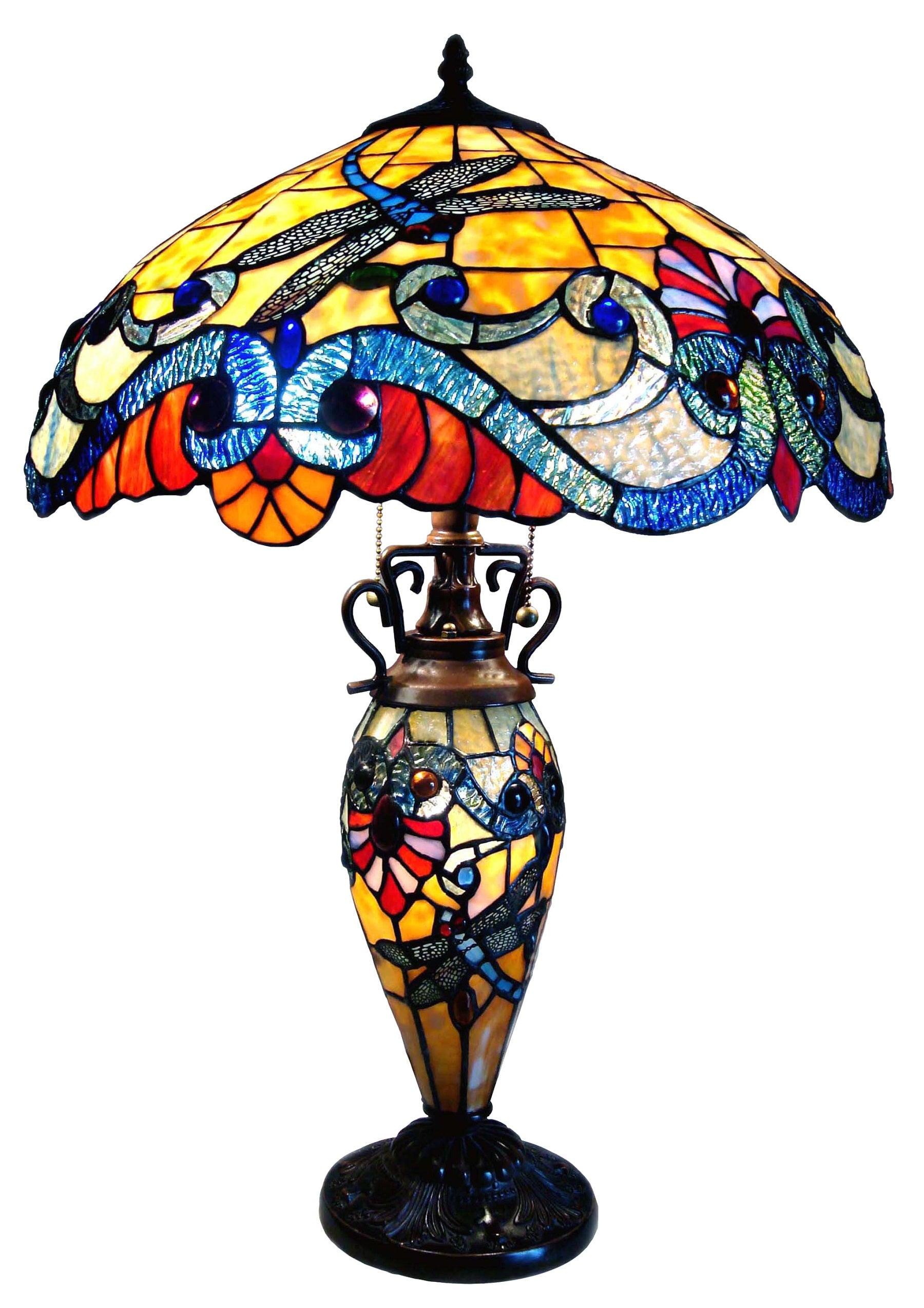 RADIANCE Goods Tiffany Style 3 Light Dragonfly Double Lit Table Lamp 18" Shade
