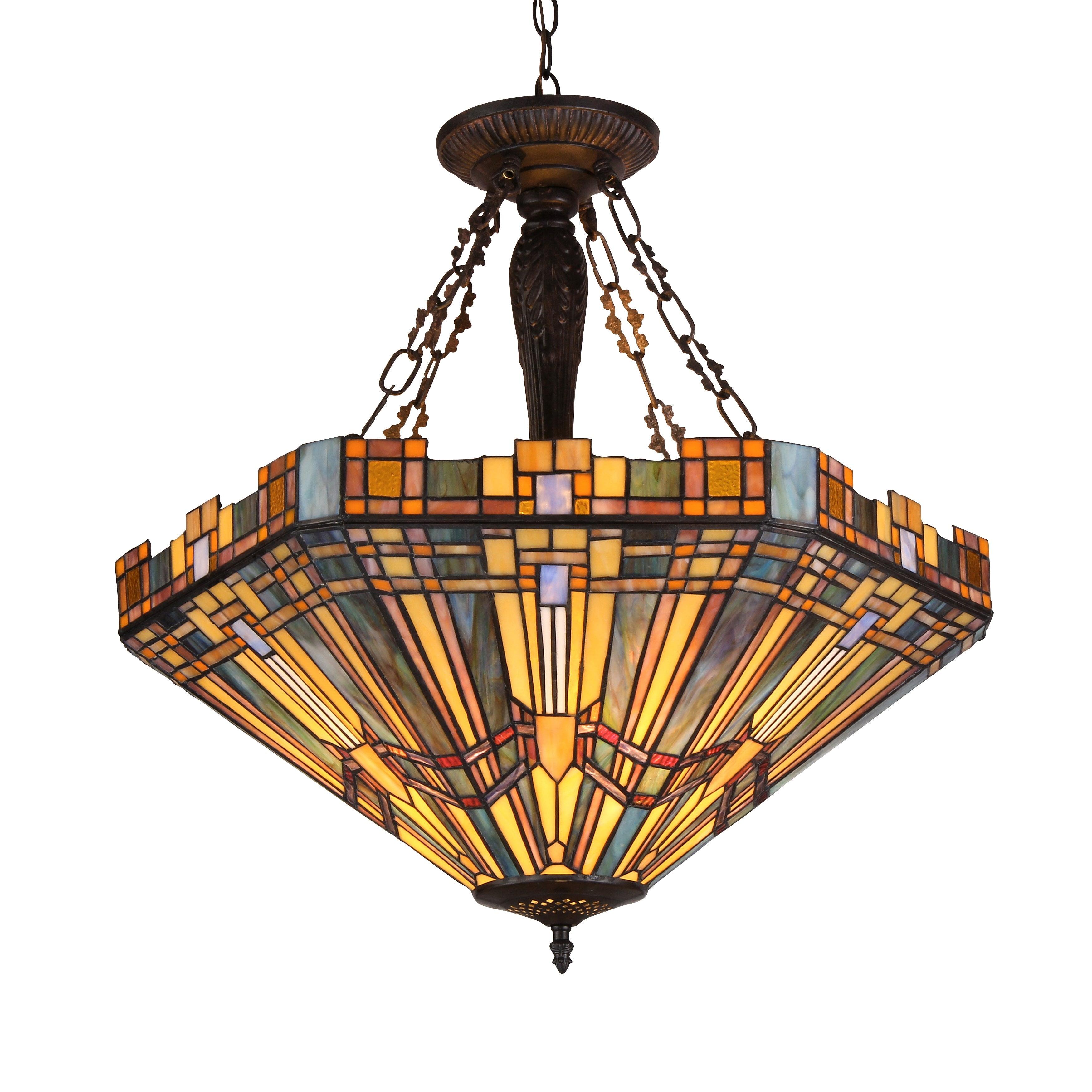 Saxon 24" Antique Bronze Glass Mission Pendant Light