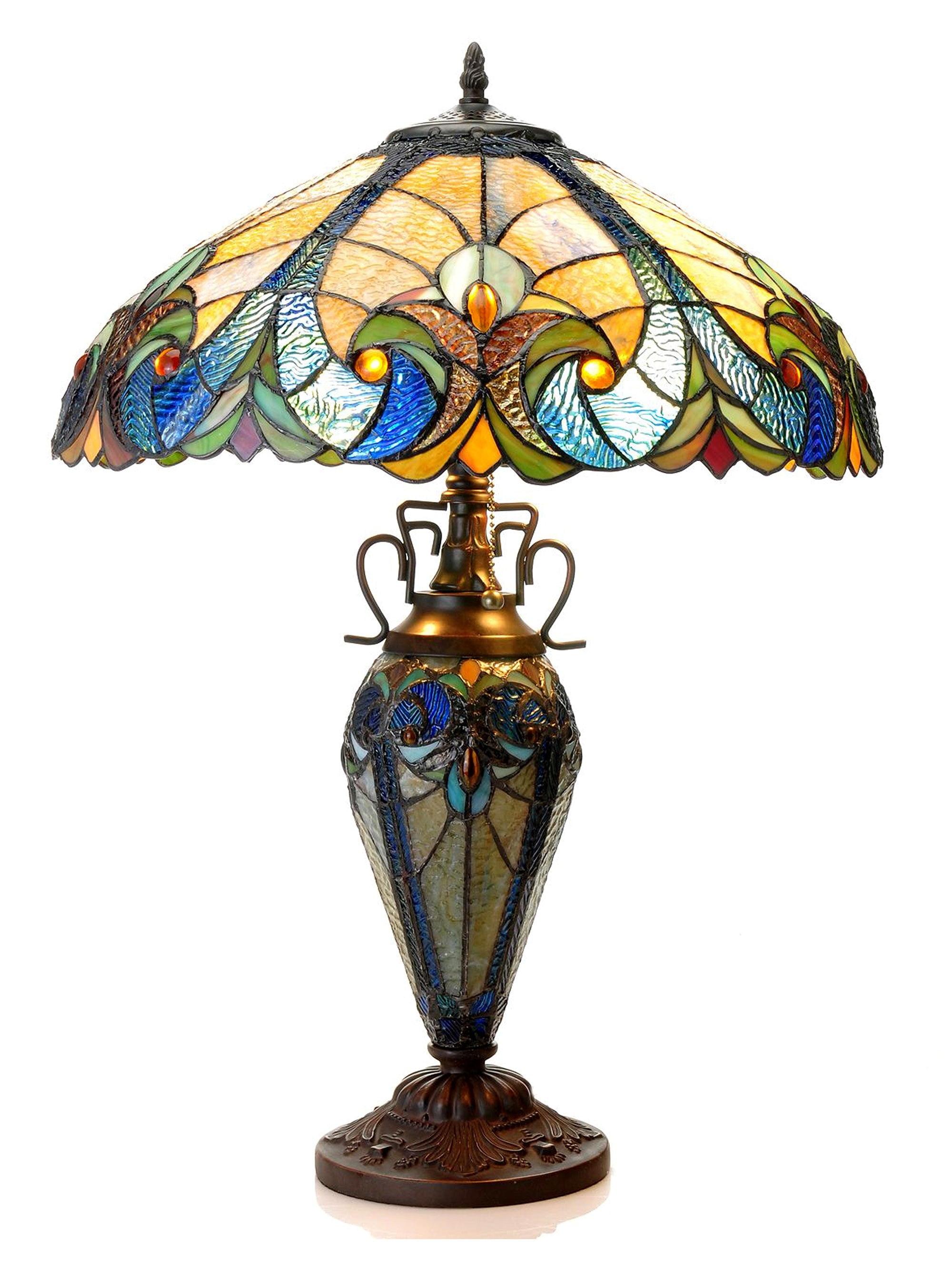 Chloe Lighting Liaison Tiffany-Style 3-Light Victorian Double Lit Table Lamp with 18" Shade