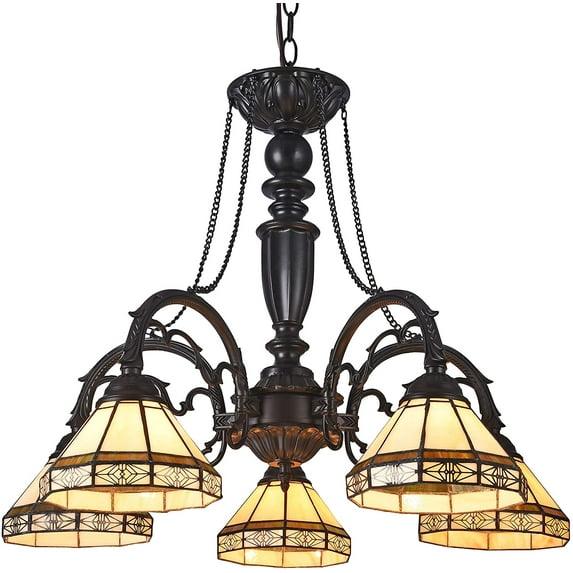 Chloe Lighting Belle Tiffany-Style 5 Light Mission Large Chandelier 27" Wide