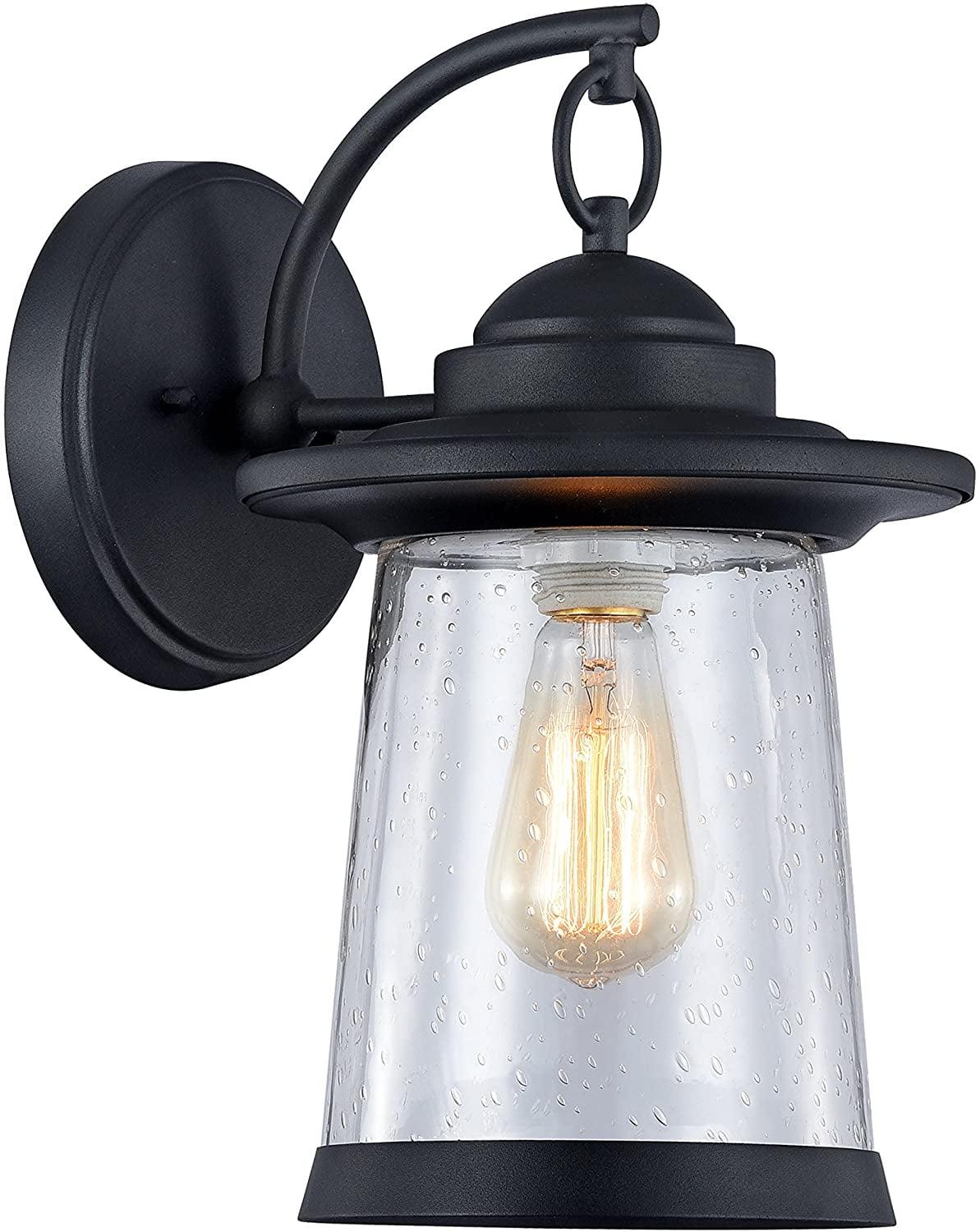 Black Textured Outdoor Wall Sconce with Clear Seedy Glass Shade