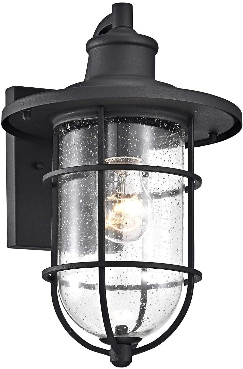 Classic Textured Black Outdoor Wall Sconce with Seedy Glass Globe