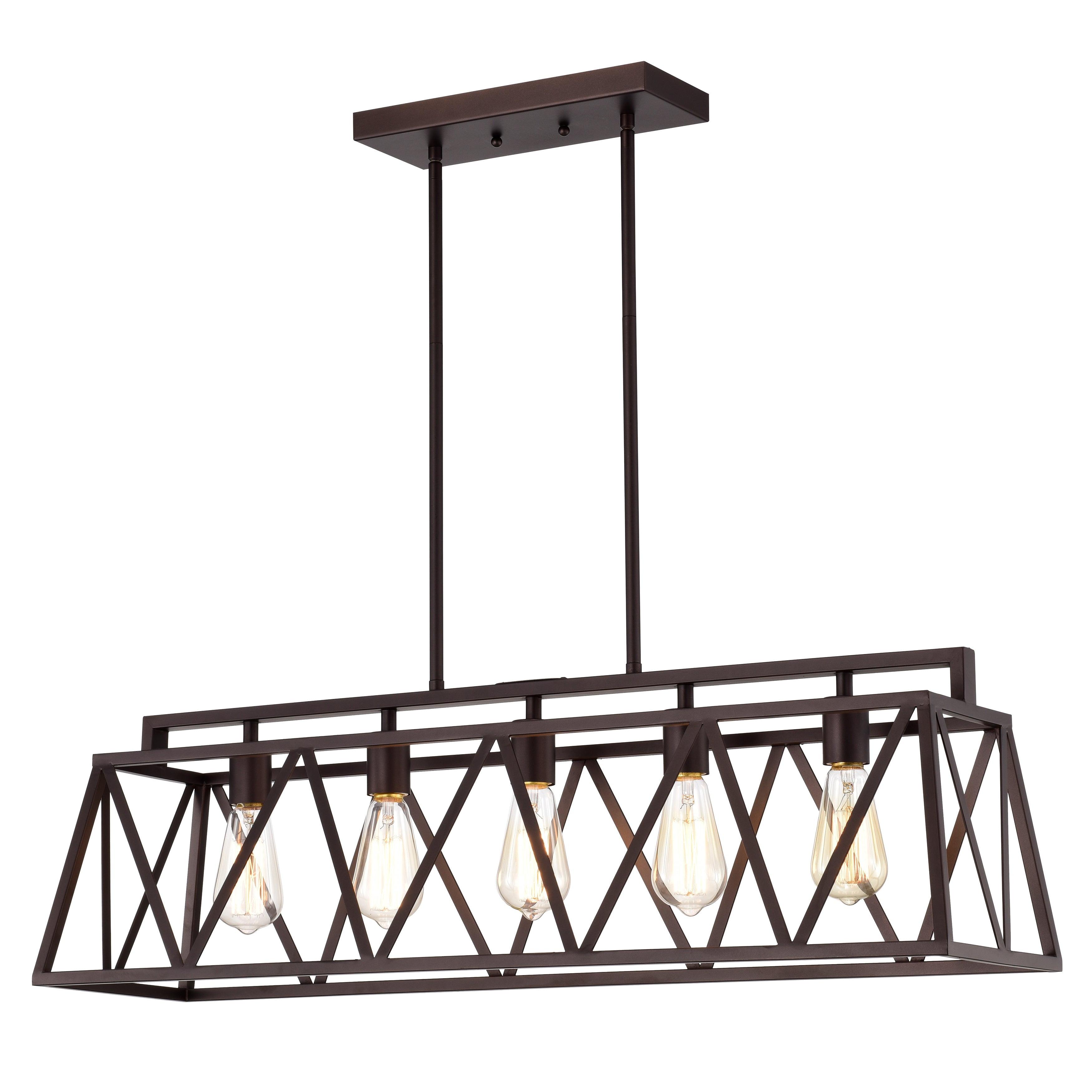 CHLOE Ironclad Industrial 5 Light Bronze Island Pendant Ceiling Fixture 35"