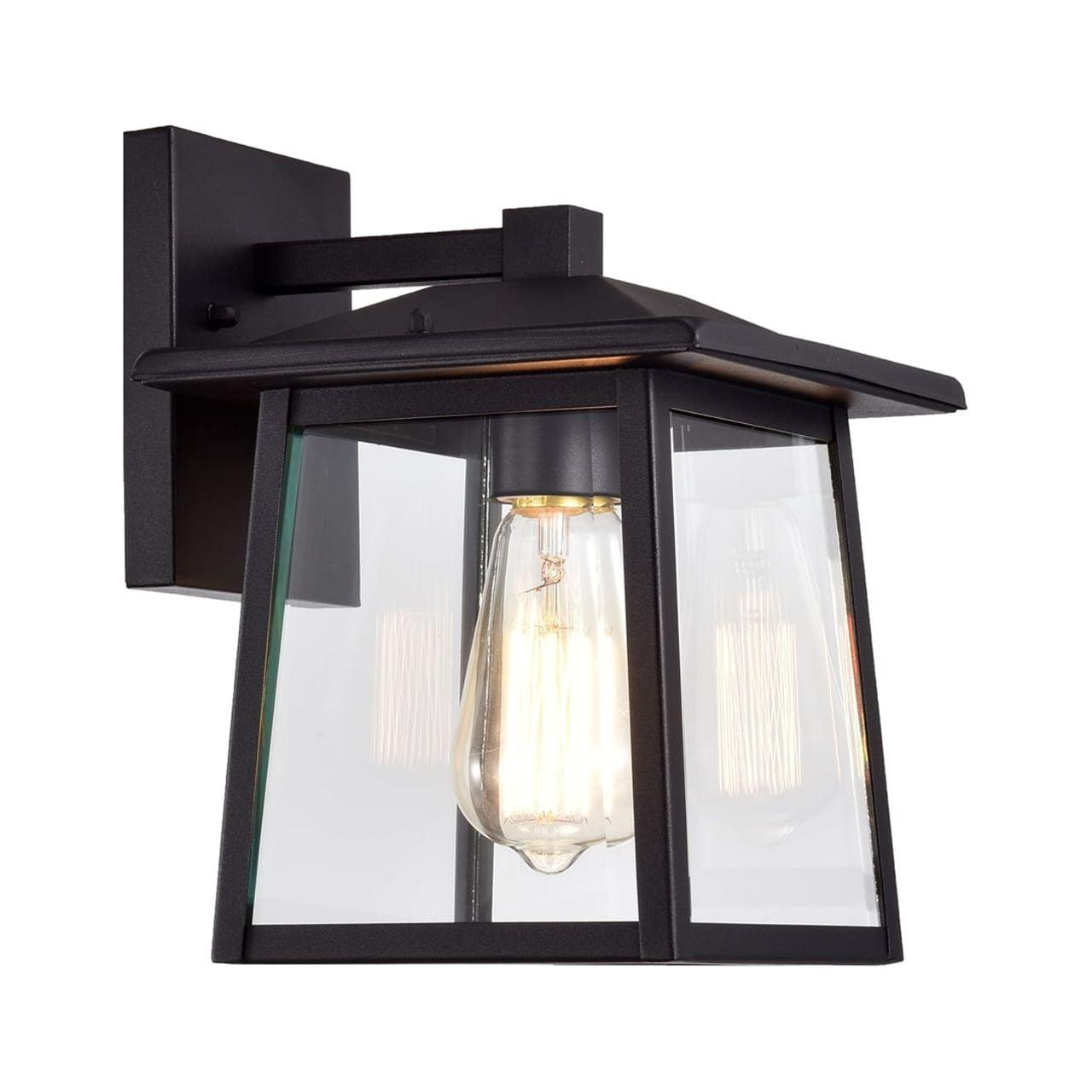 Square Beveled Glass Textured Black Outdoor Sconce with Vintage Edison Bulb