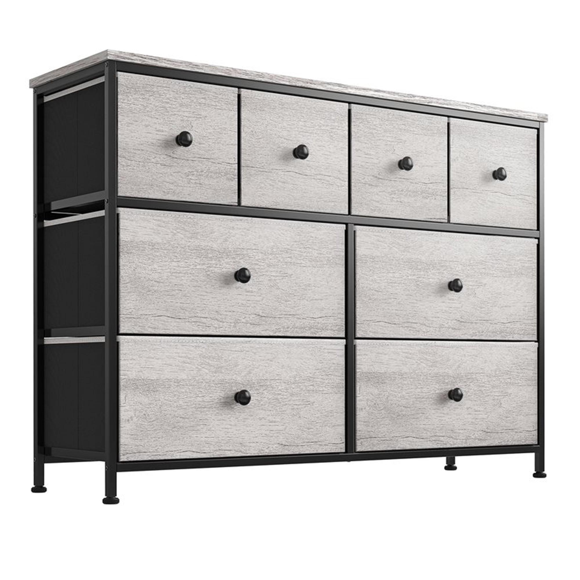 Dark Taupe Modern 8-Drawer Dresser with Light Wood Accents