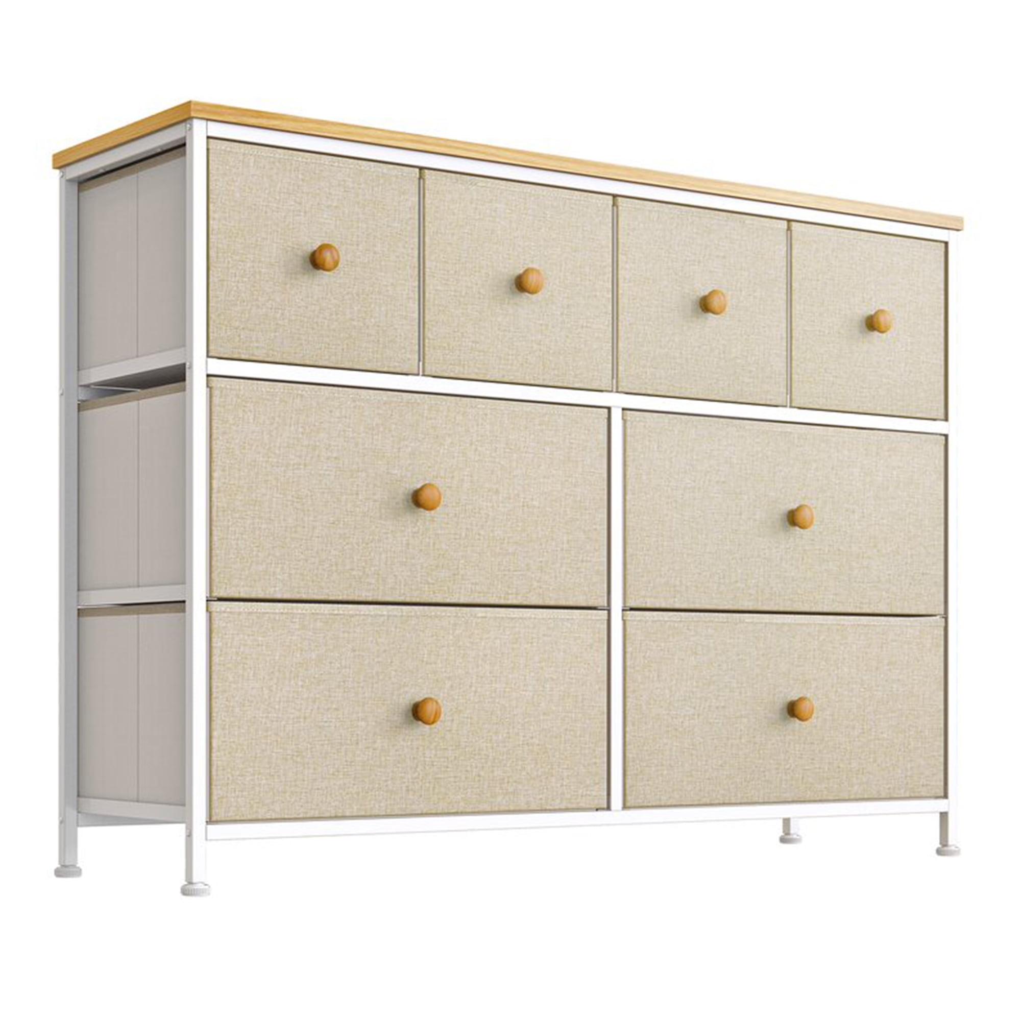 Taupe Modern 8-Drawer Steel and Wood Dresser with Adjustable Feet