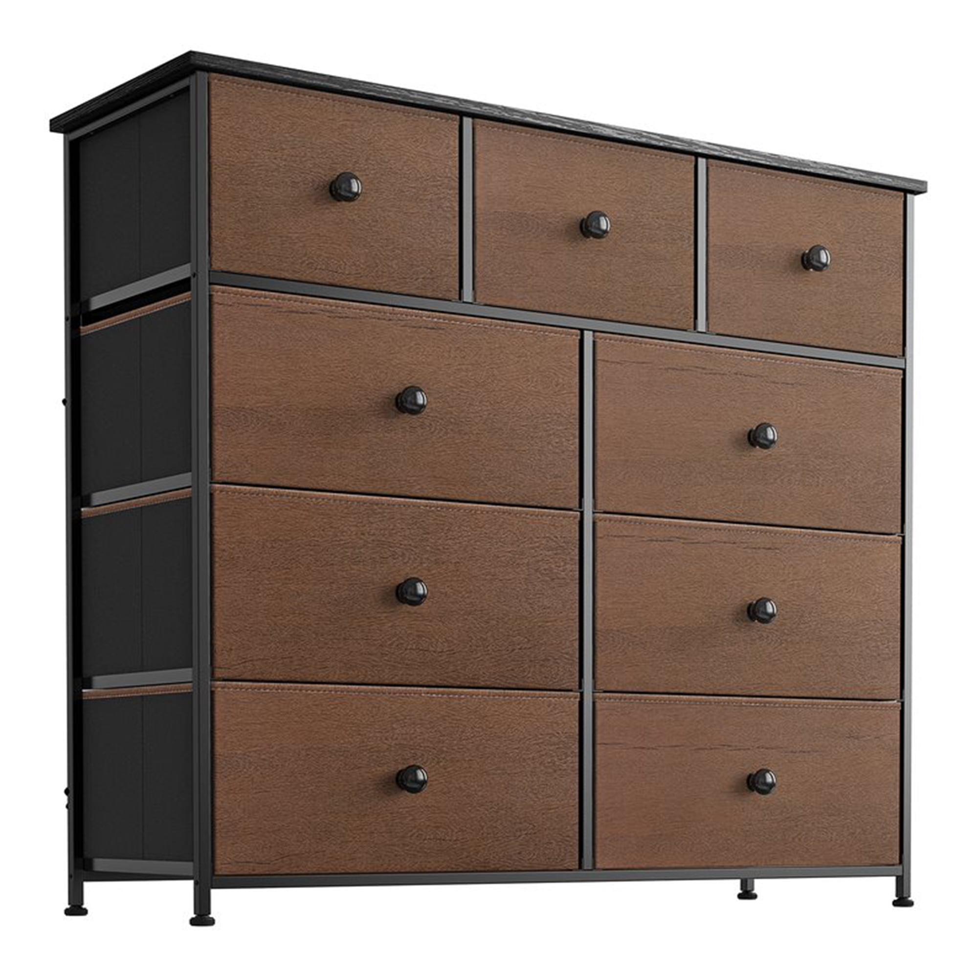 Espresso Steel Frame 9-Drawer Dresser with Waterproof Top and Adjustable Feet