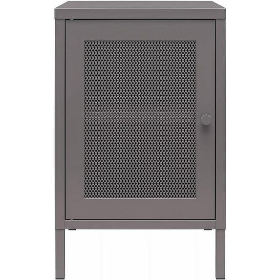RealRooms Shadwick 1 Door Metal Locker Style End Table with Perforated Metal Mesh Door, Graphite Gray