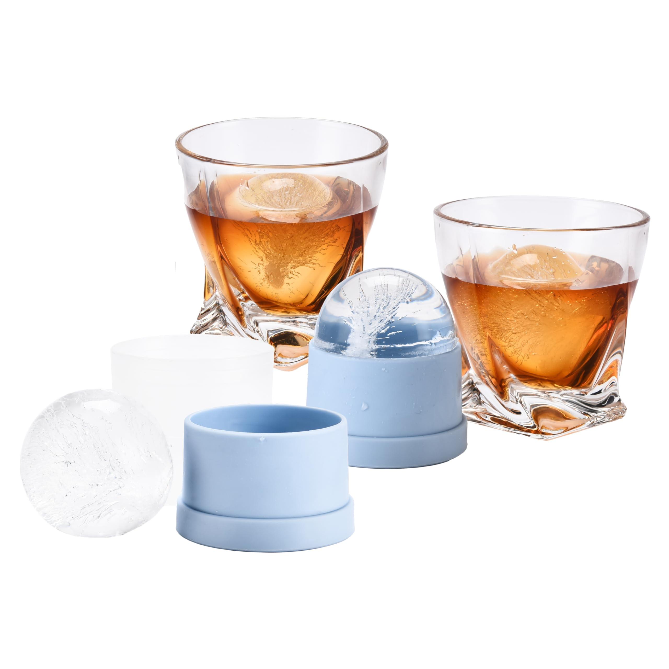 Clear Crystal Whiskey Glass Set with Ice Ball Molds