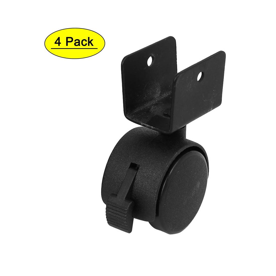 Black 1.6" U-Clamp Top Rotatable Swivel Caster Wheels with Brake, 4 Pack