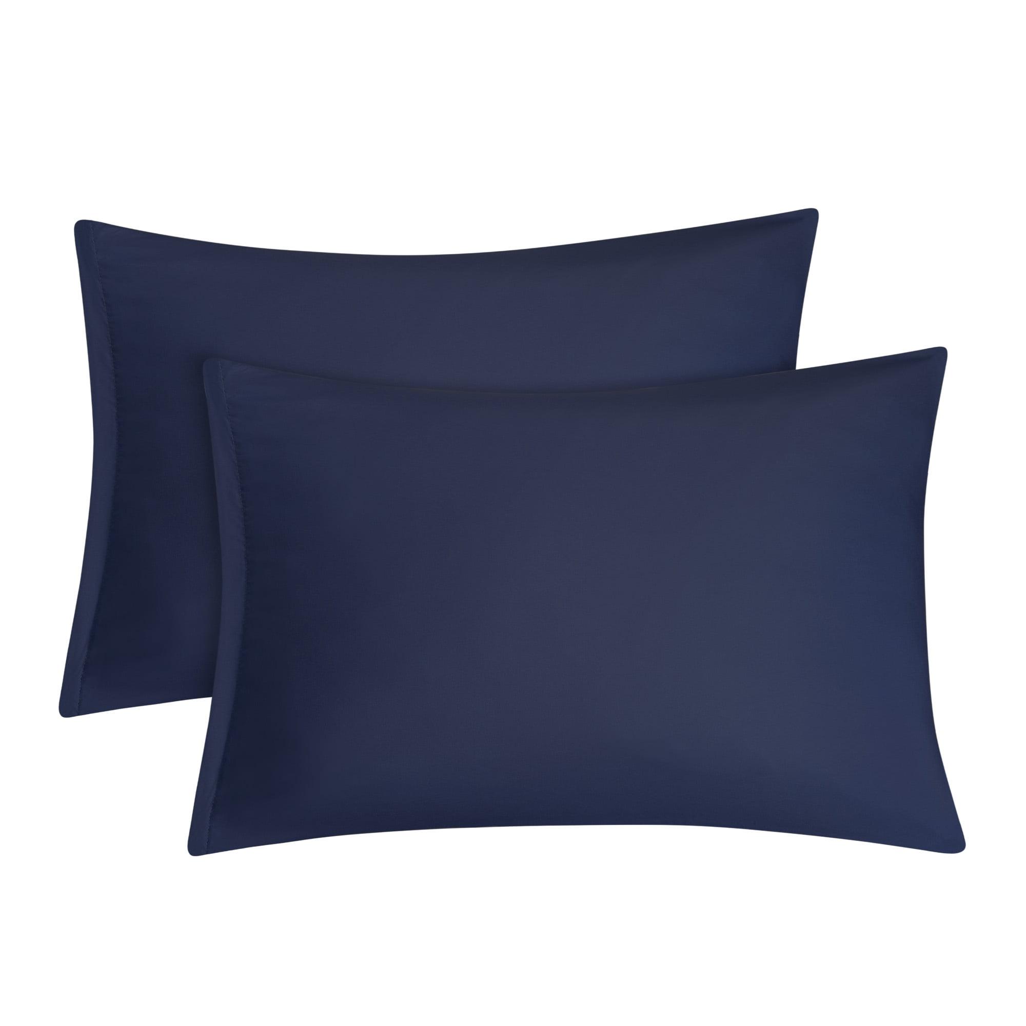 PiccoCasa 2 Pcs Standard 20"x26" Brushed Microfiber Soft Embroidery Envelop Closure Pillow Cases Navy