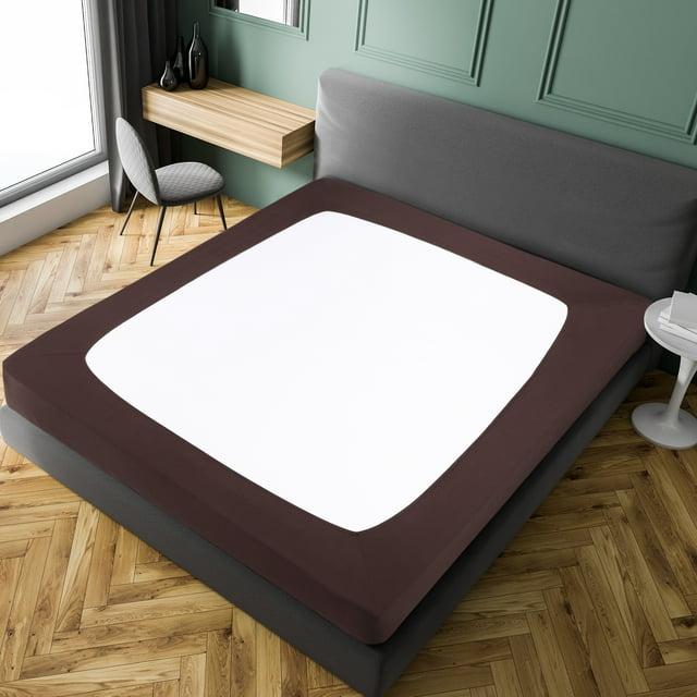 PiccoCasa Home Wrinkle Free Stretchy Fabric Wrap Around 4 Sides Bed Skirt Brown Queen