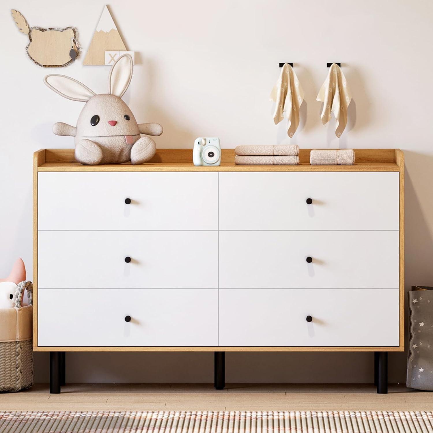 REHOOPEX White Dresser for Bedroom, 6 Drawer Dresser, Modern  Chest of Drawers for Nursery, Living Room