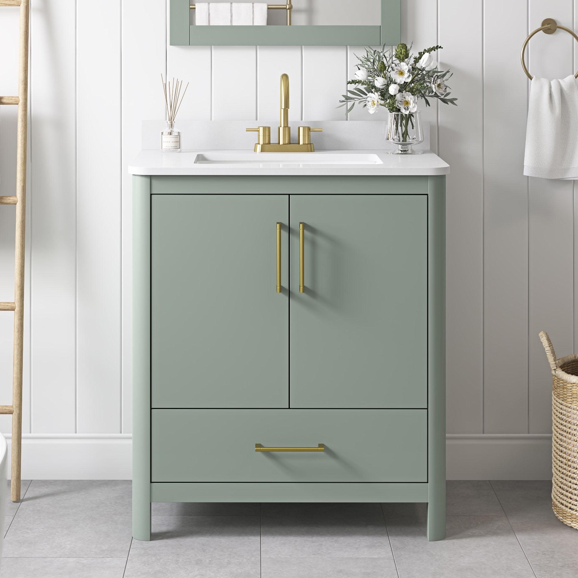 Sage Green Freestanding Bathroom Vanity with Engineered Marble Top