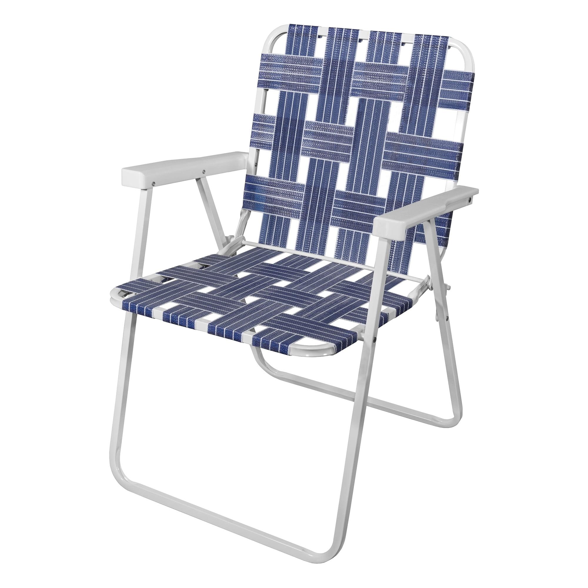 Blue and White Foldable Webbing Armchair with Powder Coated Frame