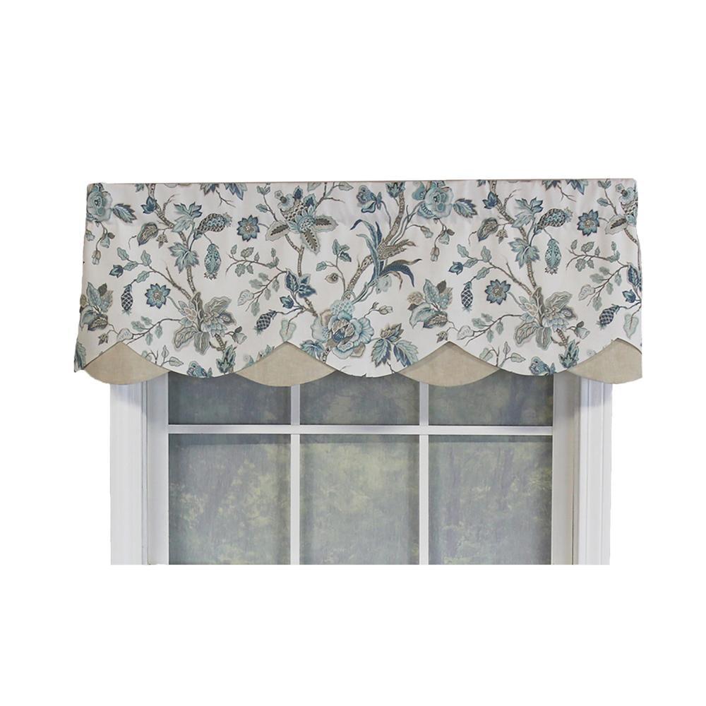 Gianna Spa Floral Fabric Valance with Contrast Bottom, 50" x 15"