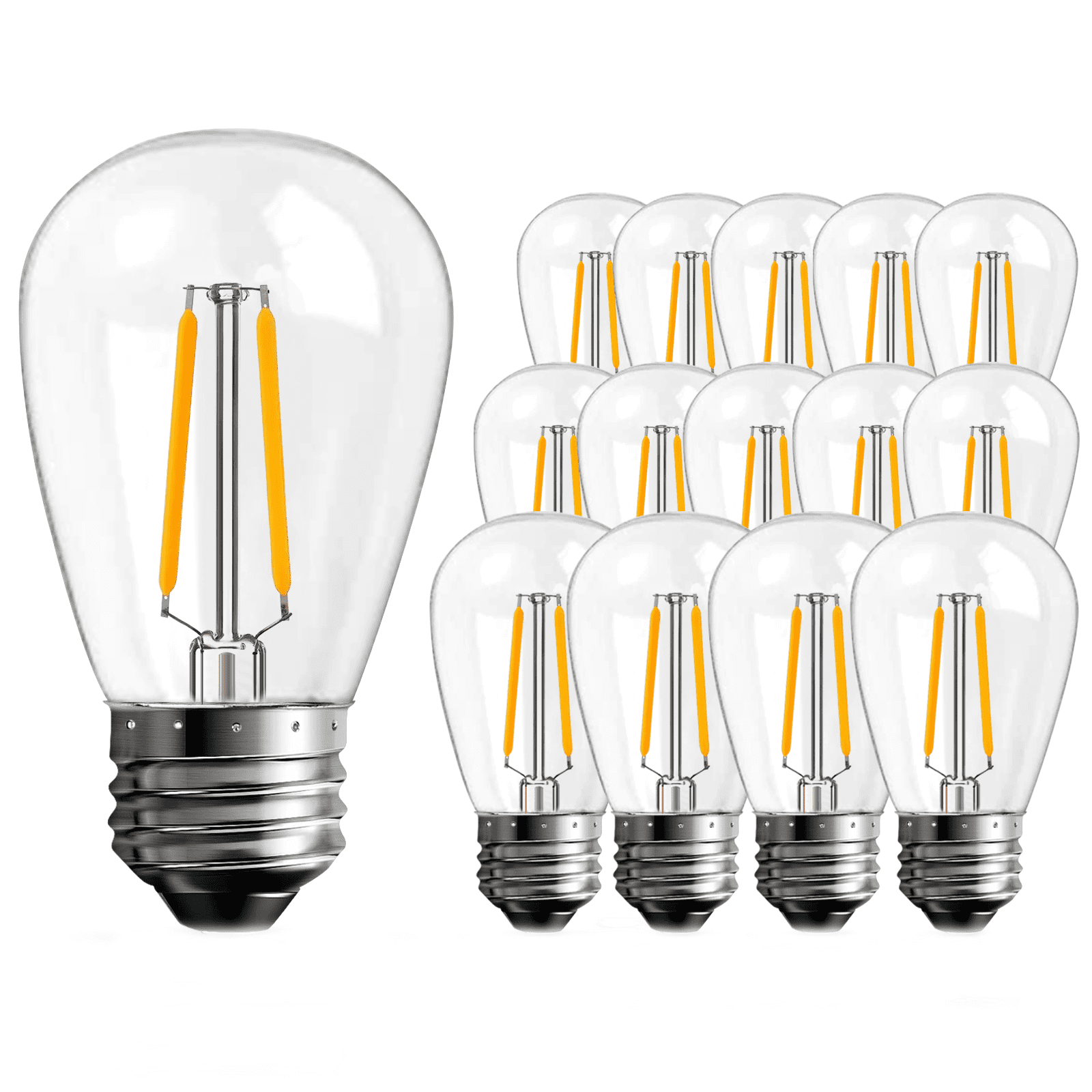 ROMANJOY 15Pack 2W S14 Replacement LED Bulbs, 2200K Warm White Waterproof Outdoor String Lights Vintage LED Filament Bulb, E26 Base Edison LED Light Bulbs