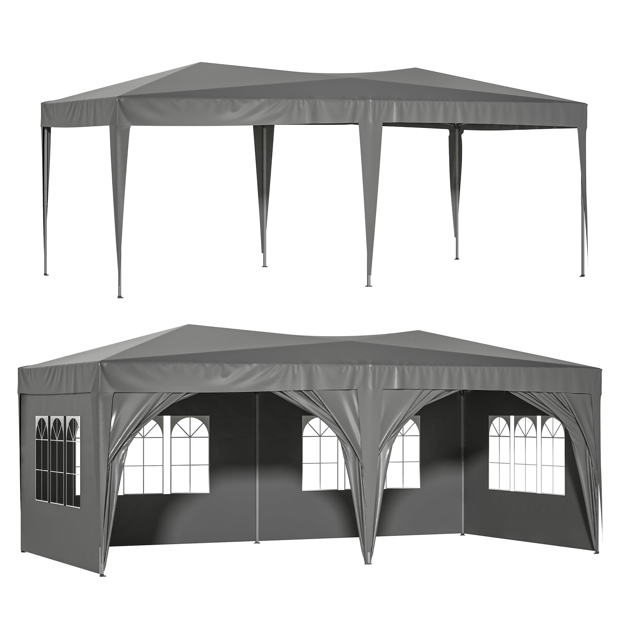 10x20in Pop Up Canopy, Canopy Tent With 6 Removable Sidewalls & Sand Bags & Pull Ropes, 12 Ground Stakes, Carry Bag, Gray
