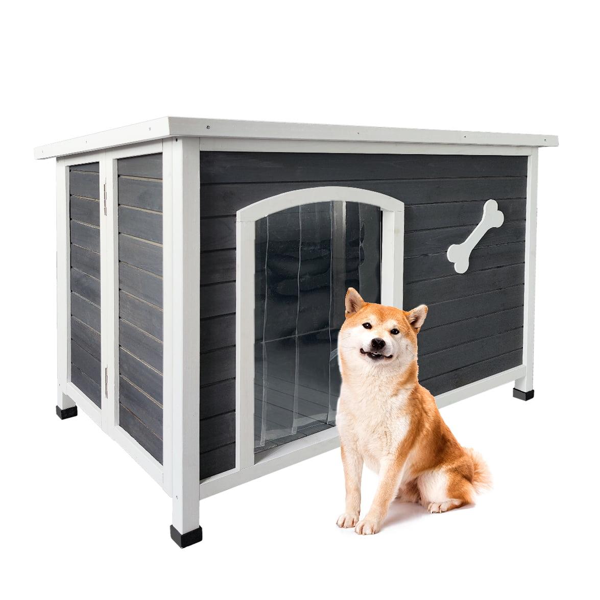 DUOSONG Large Wooden Dog House, Outdoor Waterproof Dog Cage, Windproof And Warm Dog Kennel Easy To Assemble Gray Solid Wood Pet Supplies Pens & Hutches