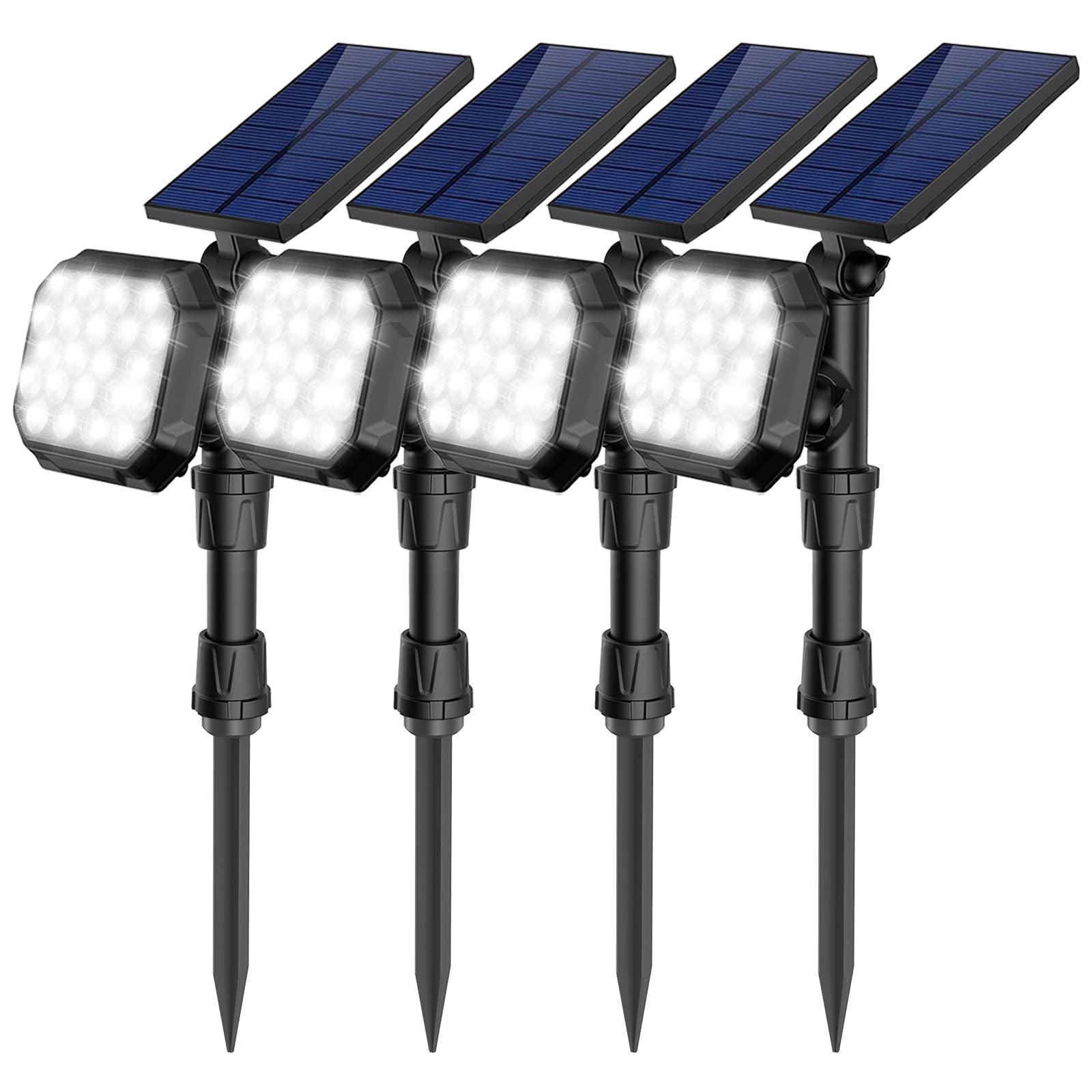 ROSHWEY 2PCS Bright Solar Spotlight Outdoor Waterproof, 700lm Outside Solar Landscape Lights for Yard, Garden, Driveway, Walkway, Lawn, Cool Light