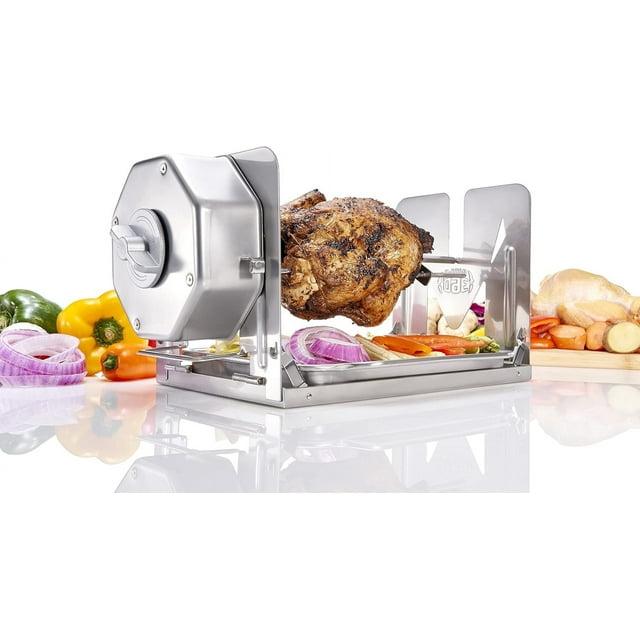 ROTO-Q 360 Cordless Stainless Steel Rotisserie Kit - Non-Electric for Grills, Ovens, BBQ, Smokers - Indoor/Outdoor