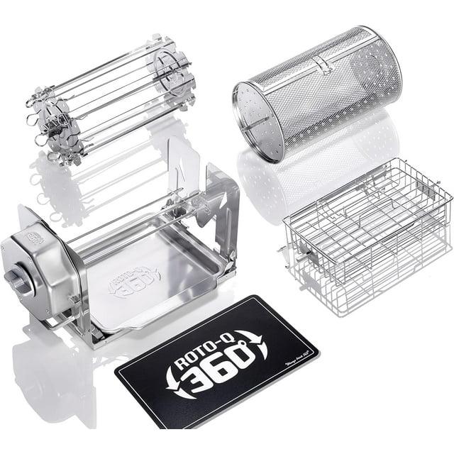 ROTO-Q 360 Family Bundle - Cordless Rotisserie Kit for Grills, Ovens, Smokers - Non-Electric Spit Roaster - Indoor/Outdoor BBQ - Stainless Steel Construction - includes Rotisserie Attachments