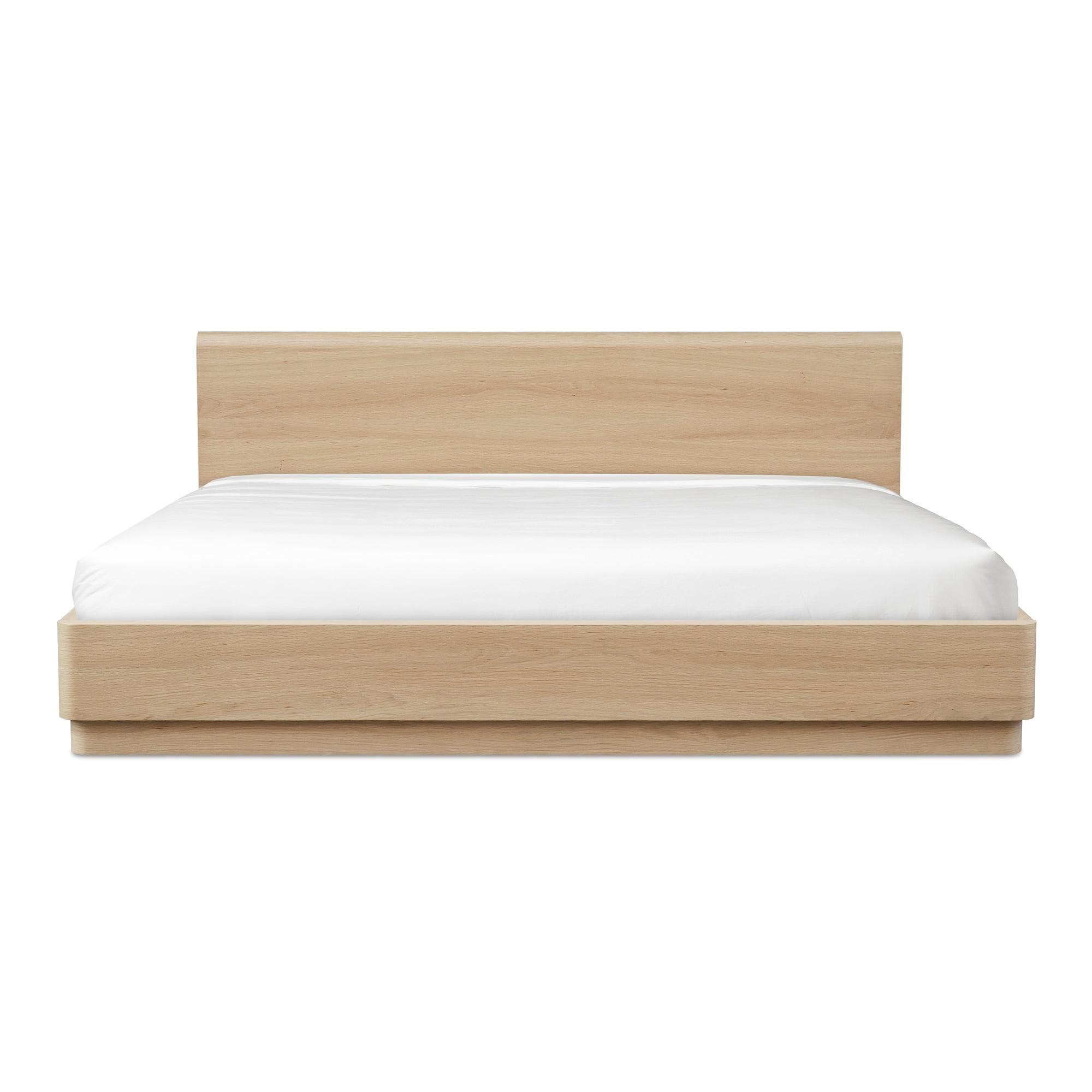 Round Off King Size Oak Wood Panel Bed with Headboard