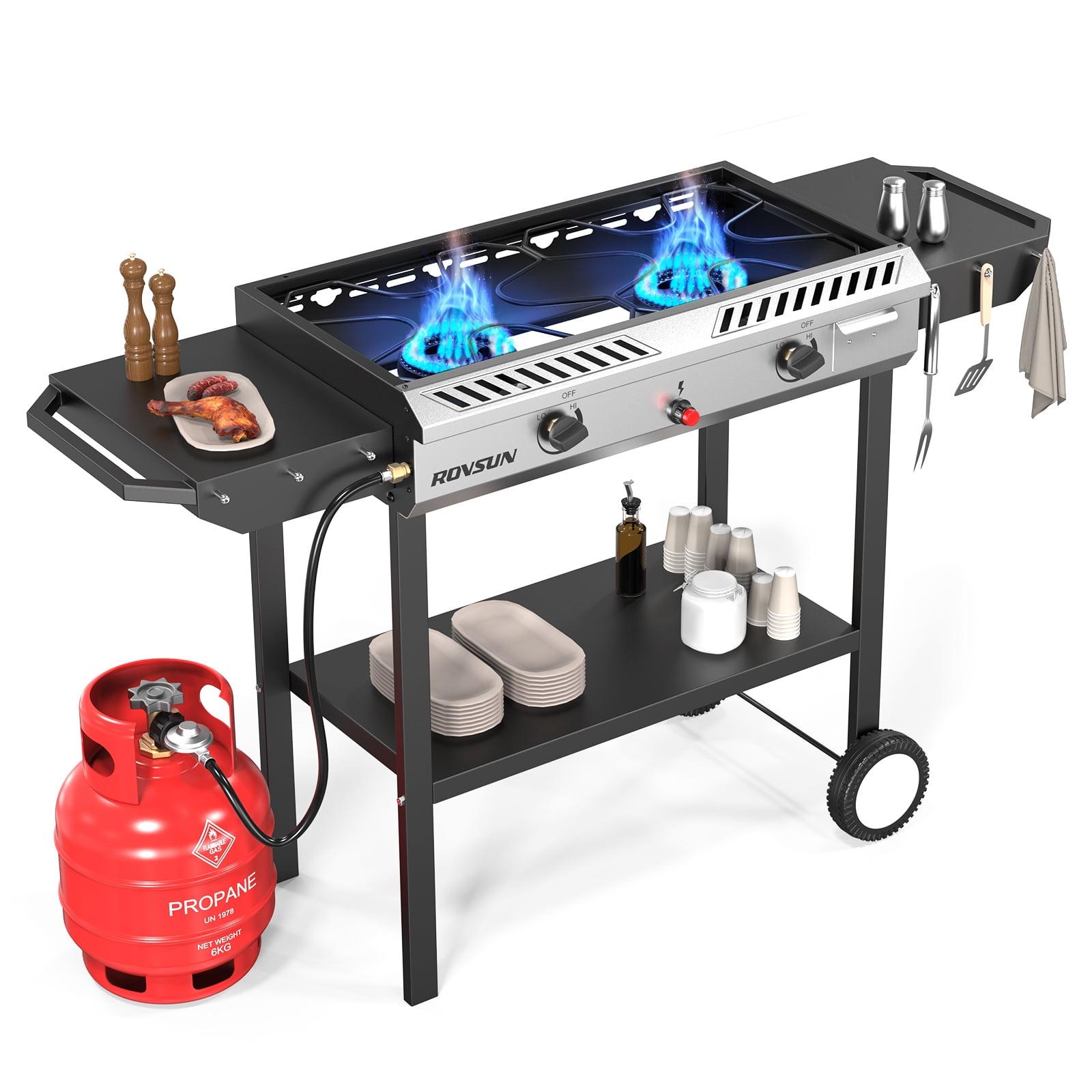 ROVSUN 2 Burner Outdoor Propane Gas Stove with Ignition, Regulator & Shelf, 150,000 BTU Powerful Cooker for Backyard Patio Cooking Home Canning Frying
