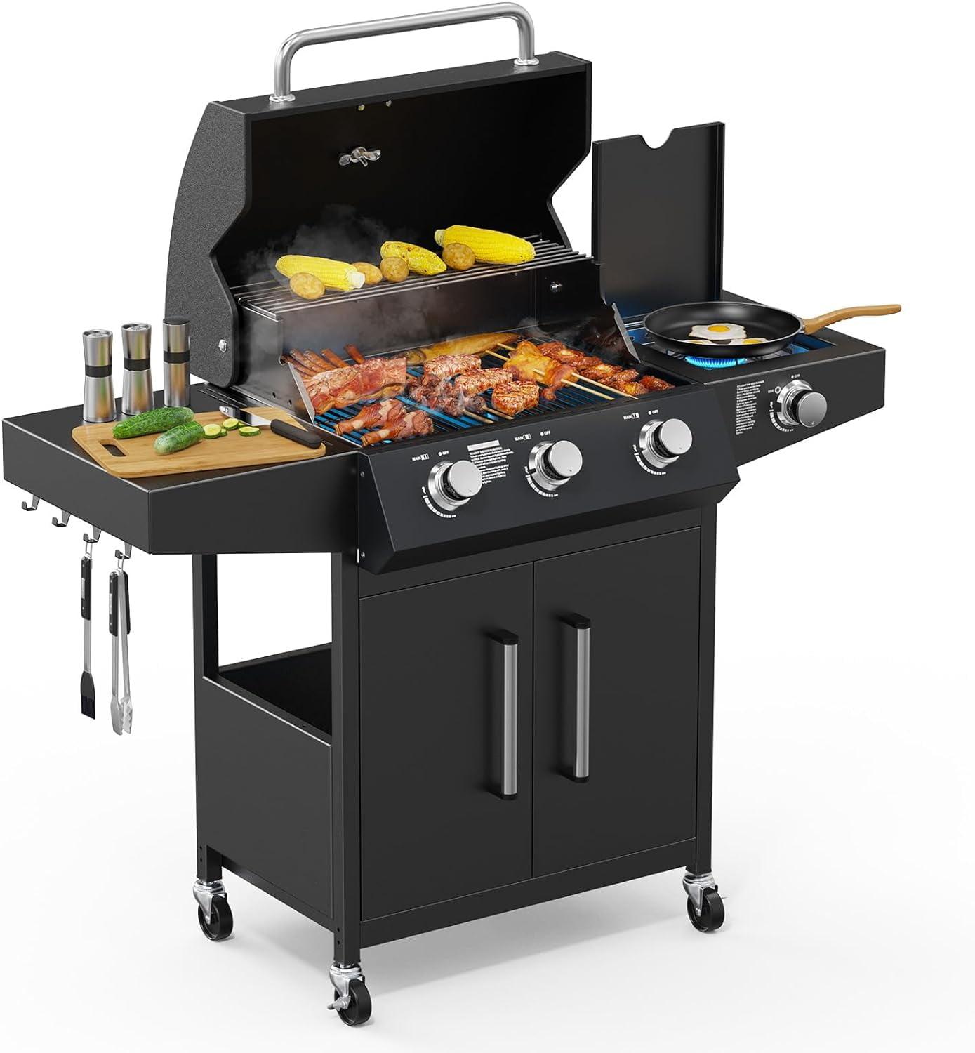 3 Burner Propane Gas Grill With Side Burner