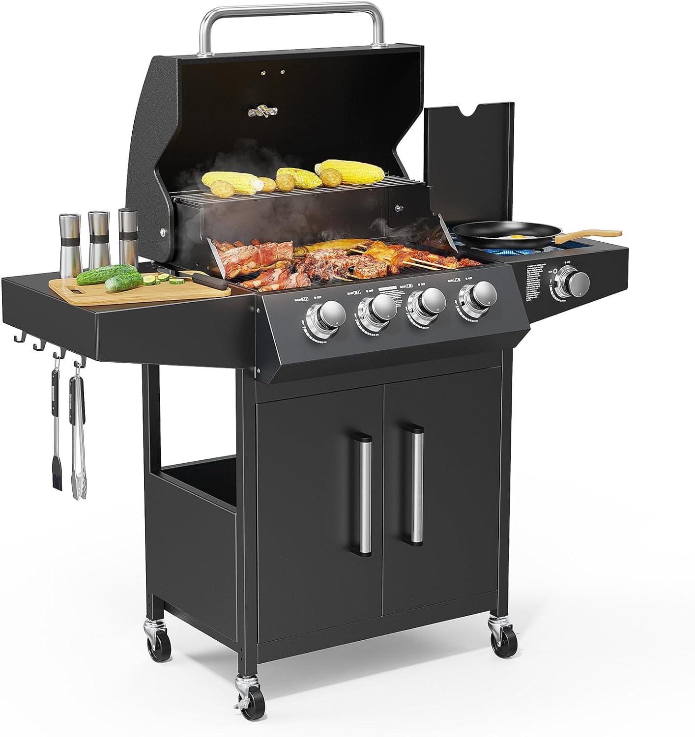 4 Burner Propane Gas Grill With Side Burner