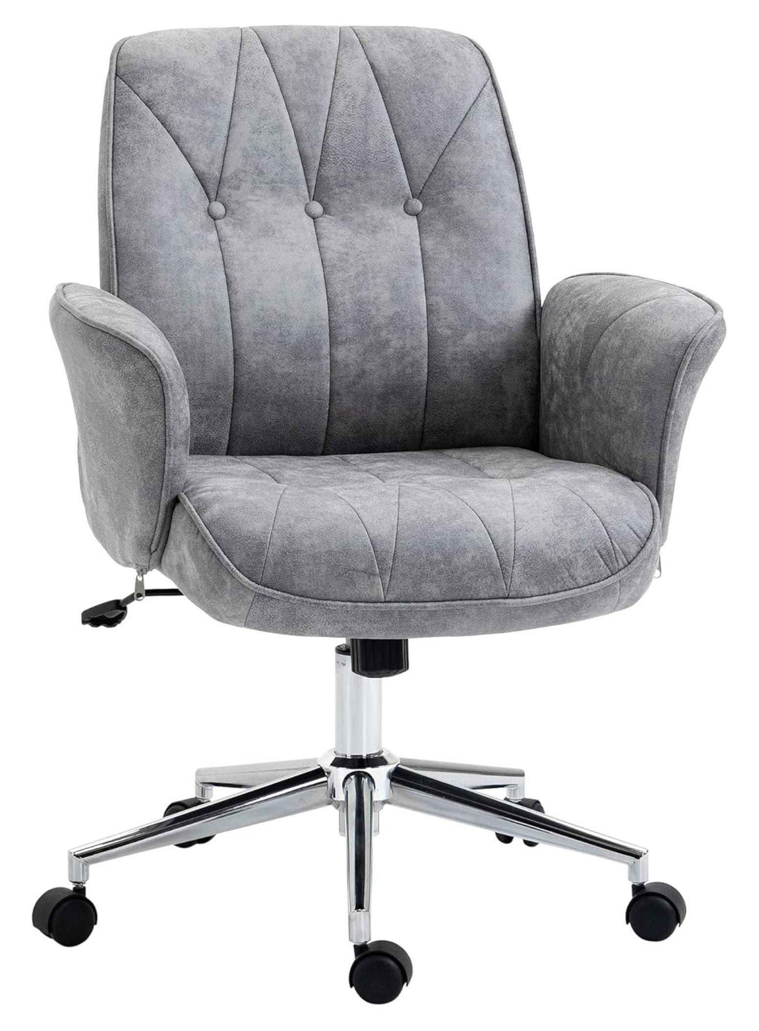 Vinsetto Microfiber Home Office Chair, Height Adjustable Button Tufted Computer Desk Chair with Swivel Wheels, Tilt Function and Padded Armrests, Light Gray